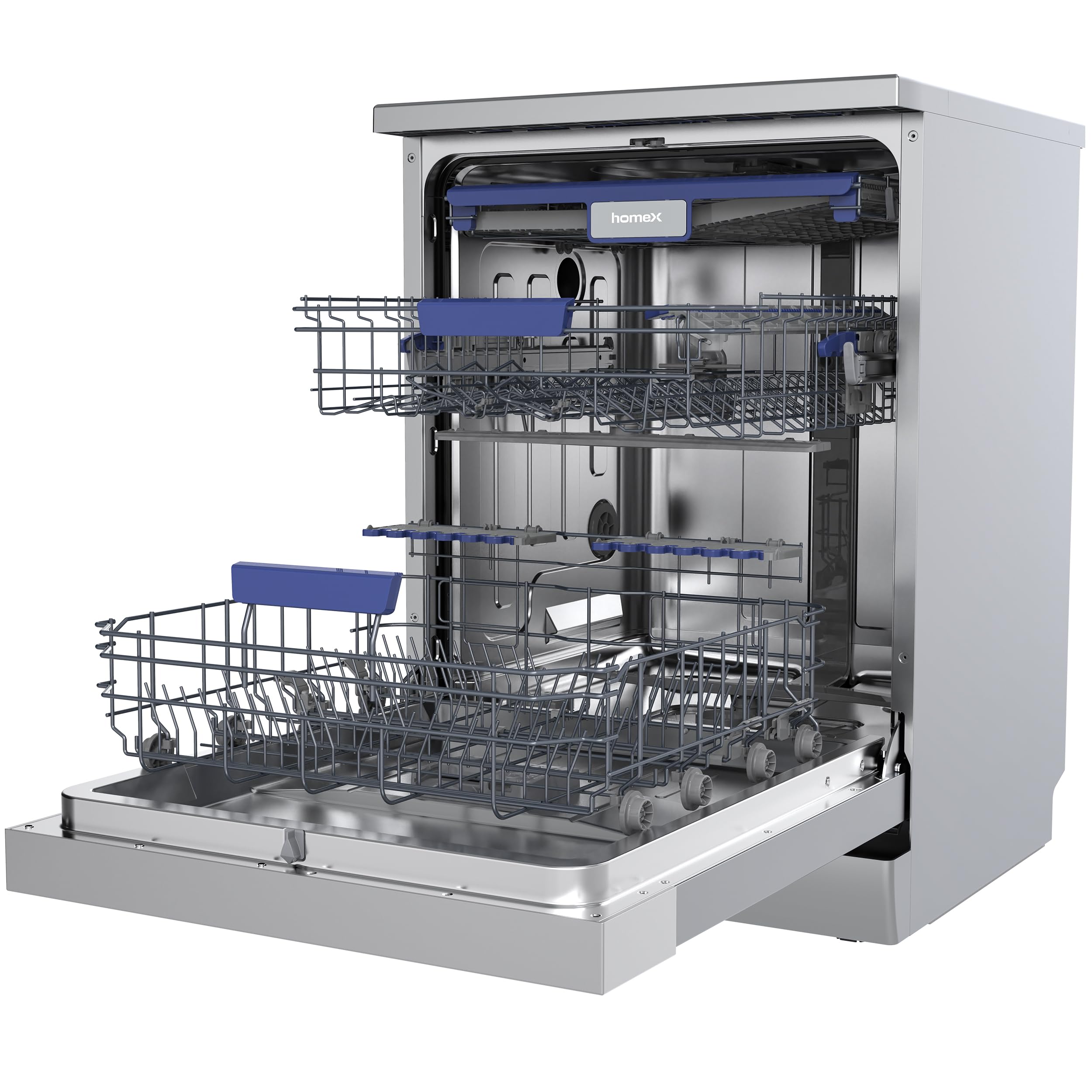 homeX DWFS601442A-S Geschirrspüler 60 cm, Spülmaschine freistehend - 14 Maßgedecke, 9 Programme, Energieklasse A, AquaStop, Besteckschublade, 42 dB, Überlaufschutz, Auto Door, Unterbaufähig, Silber