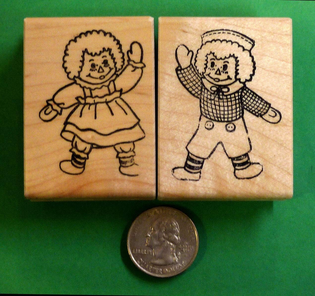 Wooden Mount Rubber Stamp for Card Making Raggedy Ann and Raggedy Andy Rubber Stamp Set of 2, Wood Mounted