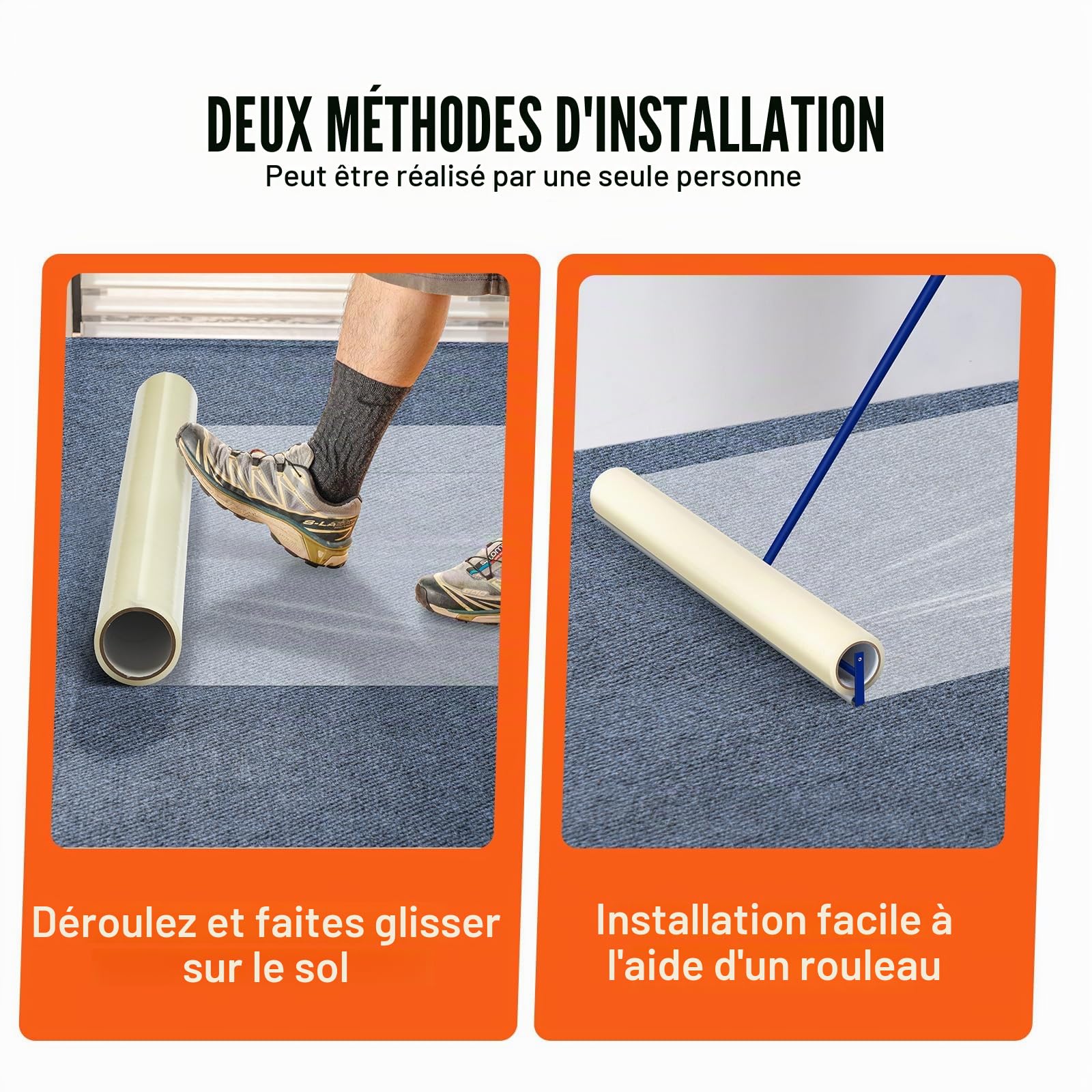 VEVOR Film de Protection de Tapis, 920 mm x 60,96 m, Protecteur de Tapis avec Dos Auto-adhésif, Rouleau de Film Protection Adhésif Polyéthylène pour Construction, Décoration et Rénovation Intérieur