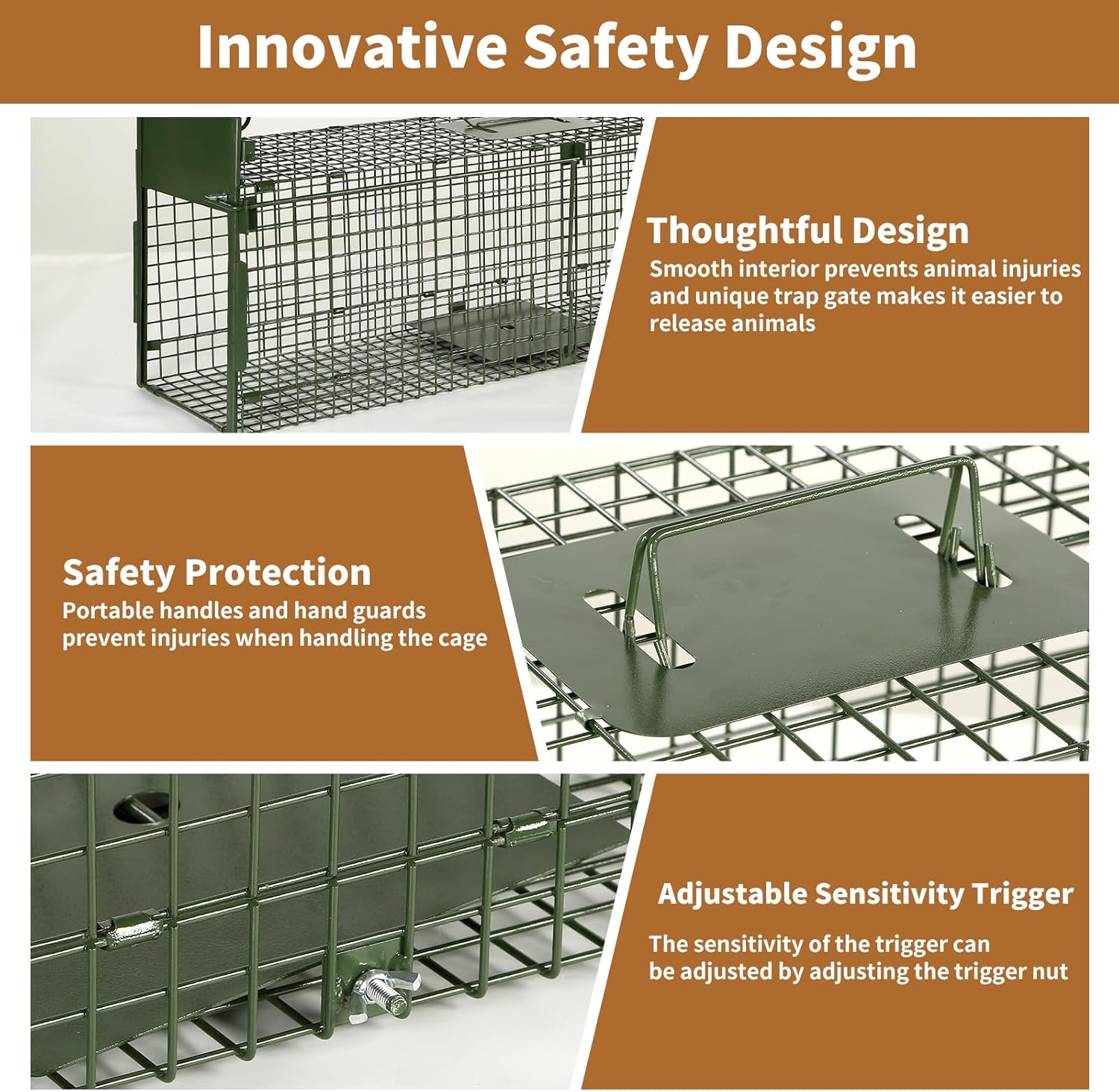 40” 2 Door Live Animal Trap, Easy Set and Release Animal Trap, Live Animal Trap Cage for catching Stray Cats, Raccoons, Squirrels, Rabbits, Moles, Groundhogs, Armadillos up to 17.6 lbs