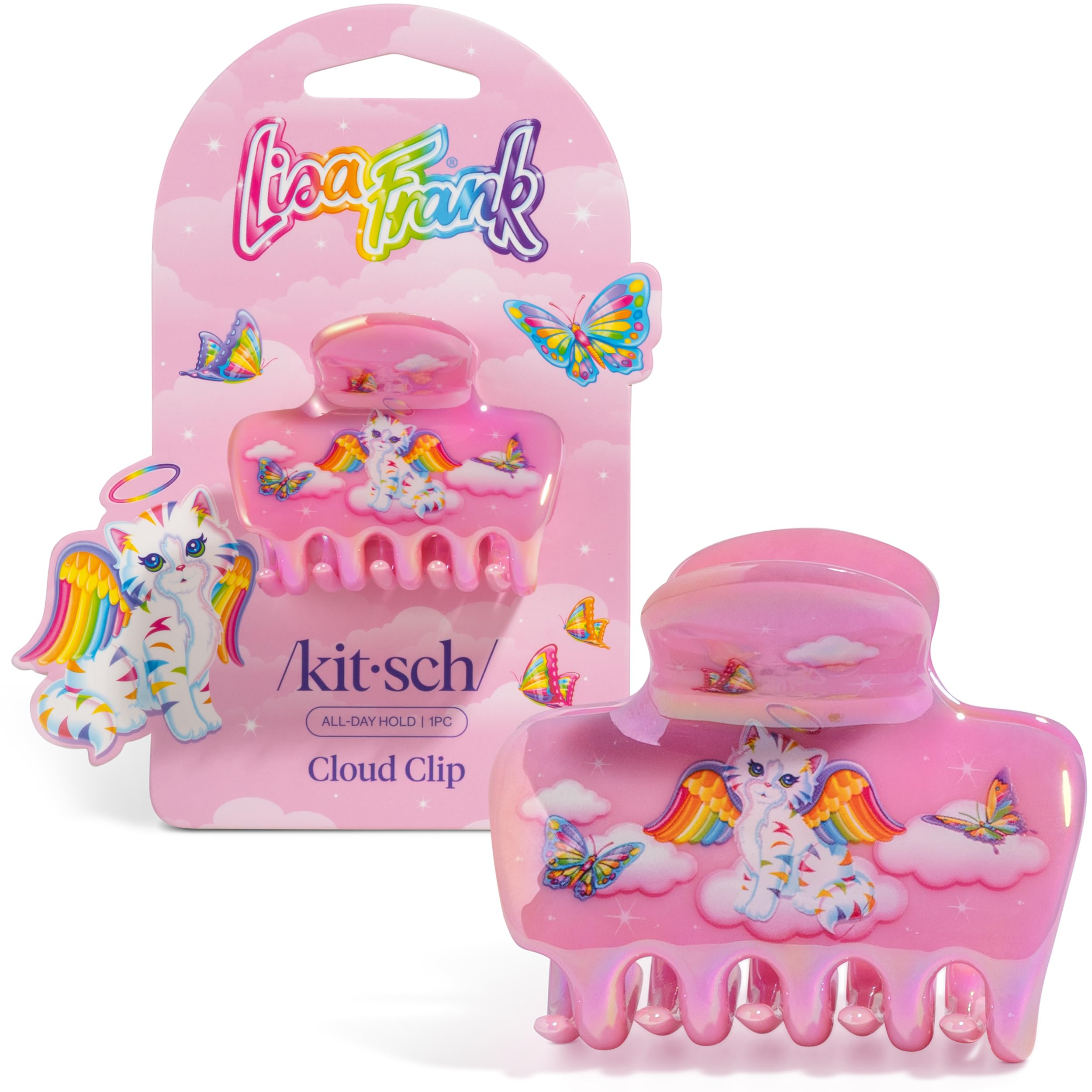 Lisa Frank x Kitsch Medium Cloud Hair Clip for Women - Lightweight & Sturdy Claw Clip with Rounded Edges for Comfortable Hold, Ideal for Half-Up Hairstyles & Low Buns - Angel Kitty