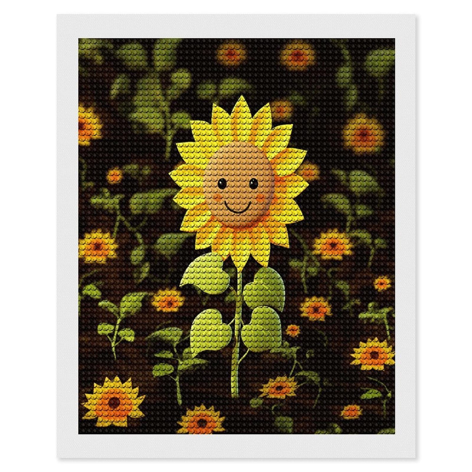 Cute Sunflower Diamond Art Kits for Adult Round Full Drill Diamond Dots Paintings for Beginner Picture Art DIY Diamond Painting Kits 5D Diamond Art Painting for Home Wall Decor 16"x20"