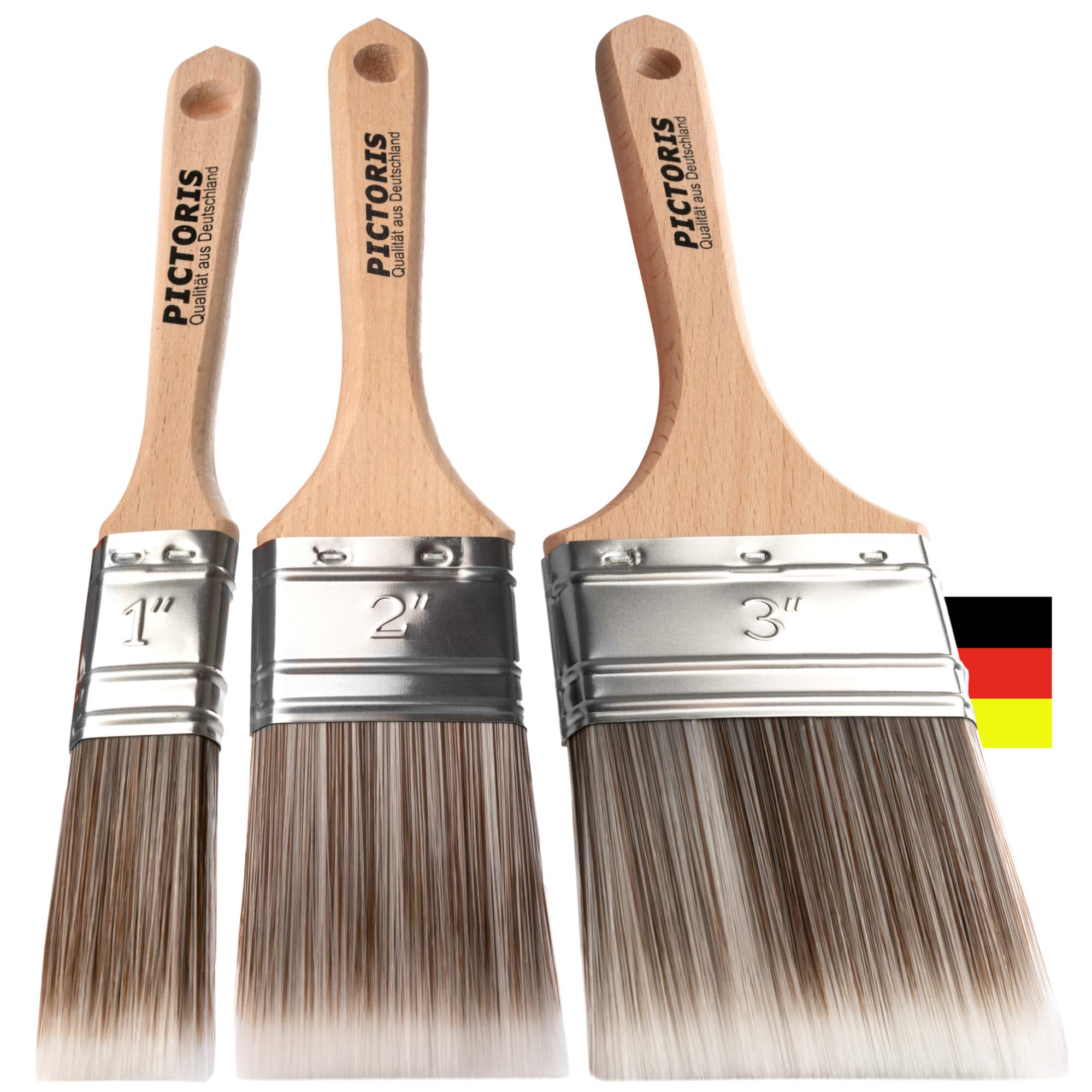 Pictoris Varnishes, Paints, Glazes, Oils, Weather Protection Paint, Impregnation Paint Brush Set Of 3 | Made In Germany | Soft Touch Synthetic Bristles | Versatile For All Paints | No Bristle Loss