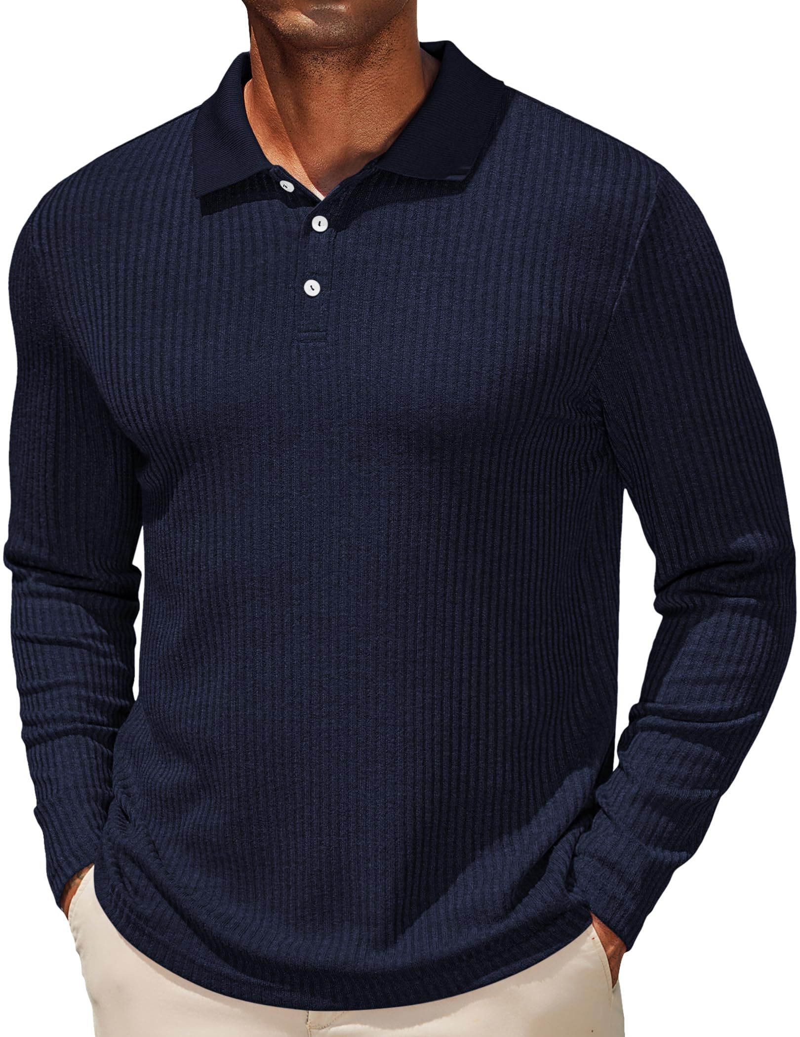 COOFANDY Men's Casual Polo Shirts Long Sleeve Textured Knit Tee Shirt Wrok Tshirts