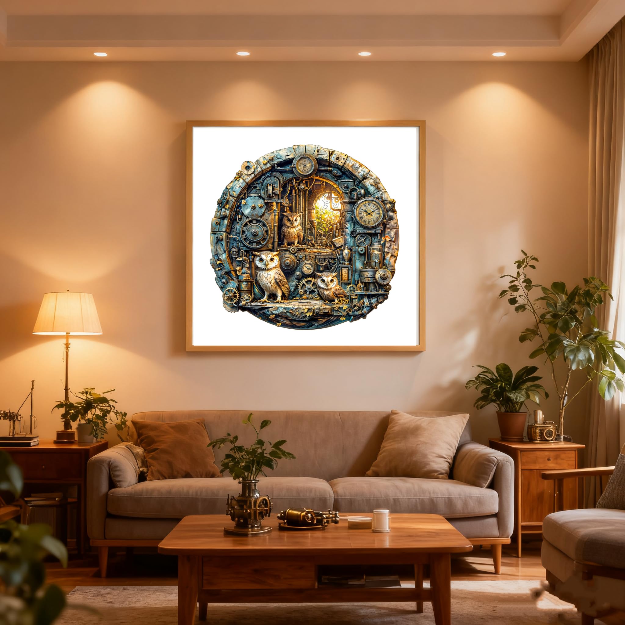 Rompecabezas de Madera para Adultos,200 Piezas Búho Steampunk Irregulares Puzzle de Madera,Puzzles para Adultos con Caja de Regalo, Decoración del Hogar