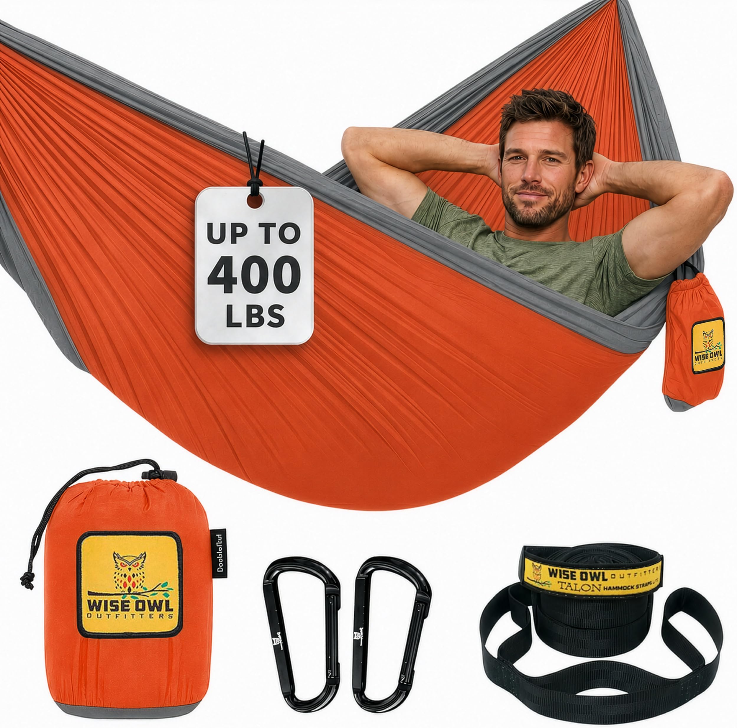 Wise Owl Outfitters Camping Hammock – 500lbs Portable Hammock with Tree Straps - Travel, Backpacking, Hiking, Outdoors Camping Gear - Single or Double