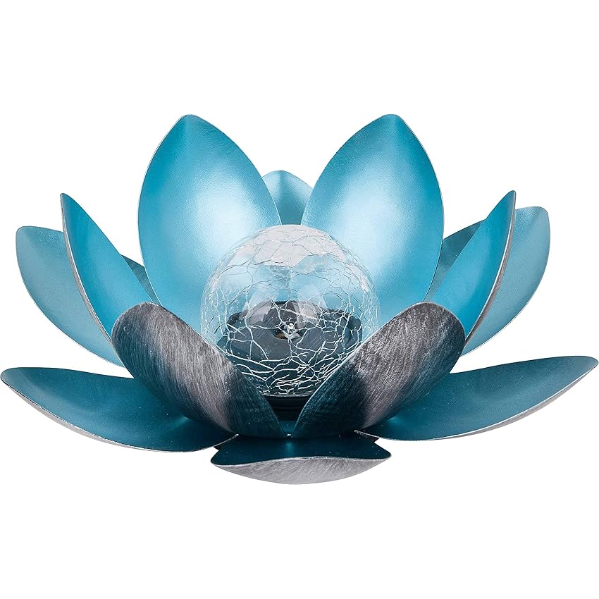 Dehner Lampada Solare Lotus | Decorazione Solare, Illuminazione da Giardino, Decorazione per Esterni, Metallo, Diametro 27,5 cm, Argento/Blu