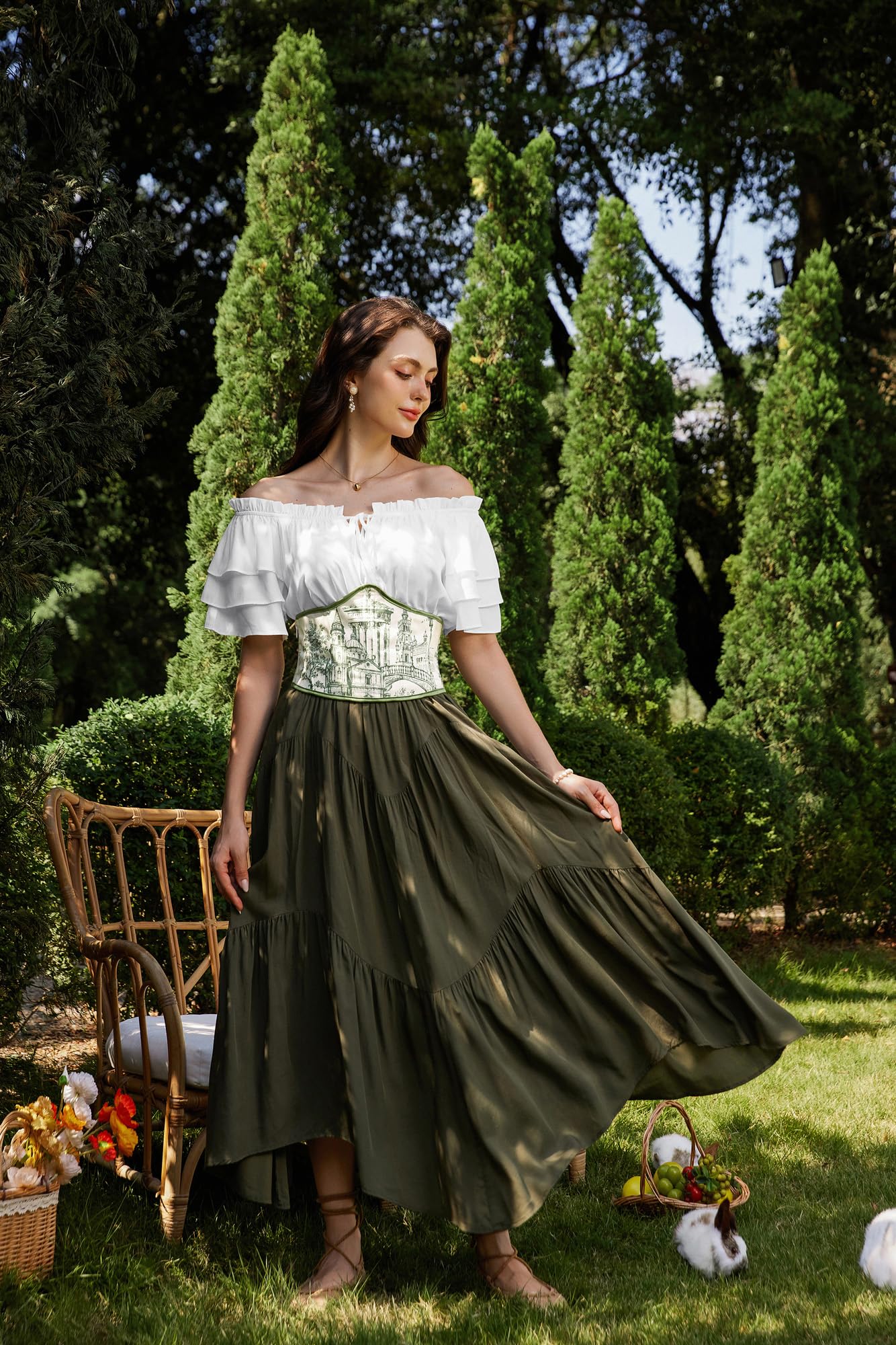 SCARLET DARKNESS Chemise Traditionnelle Renaissance pour Femme Chemise médiévale à Volants et épaules dénudées