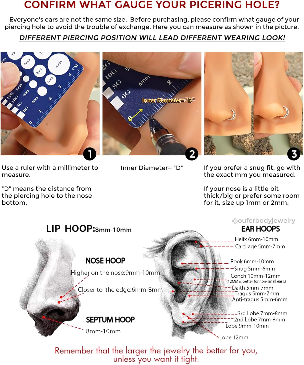 OUFER Christmas Double Hoop Nose Ring, 18G/20 6/7/8mm Red Green Christmas Nose Piercing Nose Rings Hoops Surgical Steel, Festive Hoop Nose Rings for Women Perfect for Xmas Nostril Piercing Jewelry - Image 7