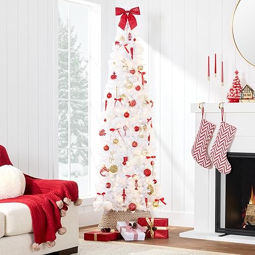 Miniatura 2 de Best Choice Products Árbol de Navidad blanco preiluminado de 7.5 pies, decoración artificial con bisagras delgadas con 300 luces incandescentes, 972