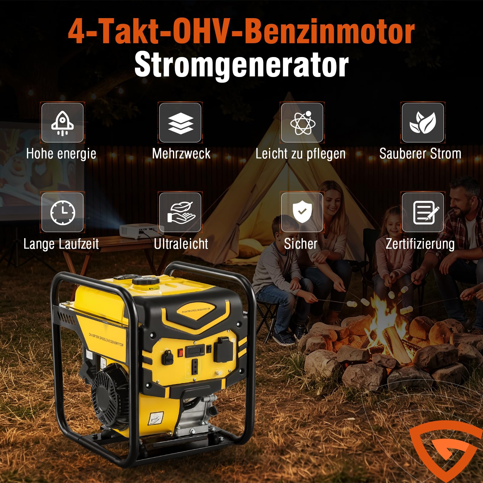 5100W Inverter Stromgenerator Benzin mit 230V Steckdosen & USB Offener Inverter Generator als Notstromaggregat hausversorgung, 4 Takt OHV Motor für Garage Werkstatt Baustelle