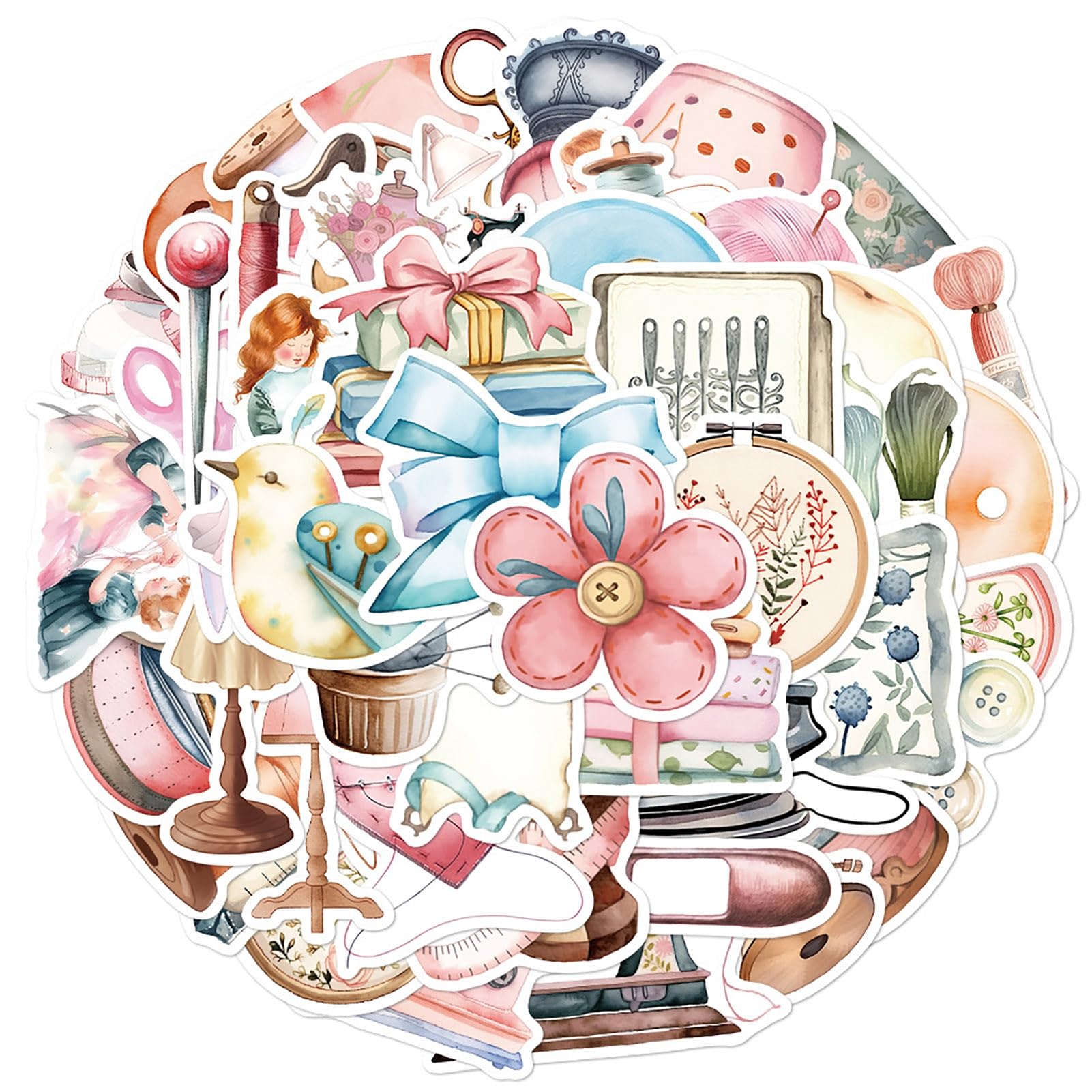 Pofluany 1 50Pcs Sewing Theme Stickers Waterproof Sewing Stickers Cartoon Sticker Sewing Theme Sticker Strong Adhesion Decals For Laptop Phone Fridge Guitar Scrapbooking Decor Set