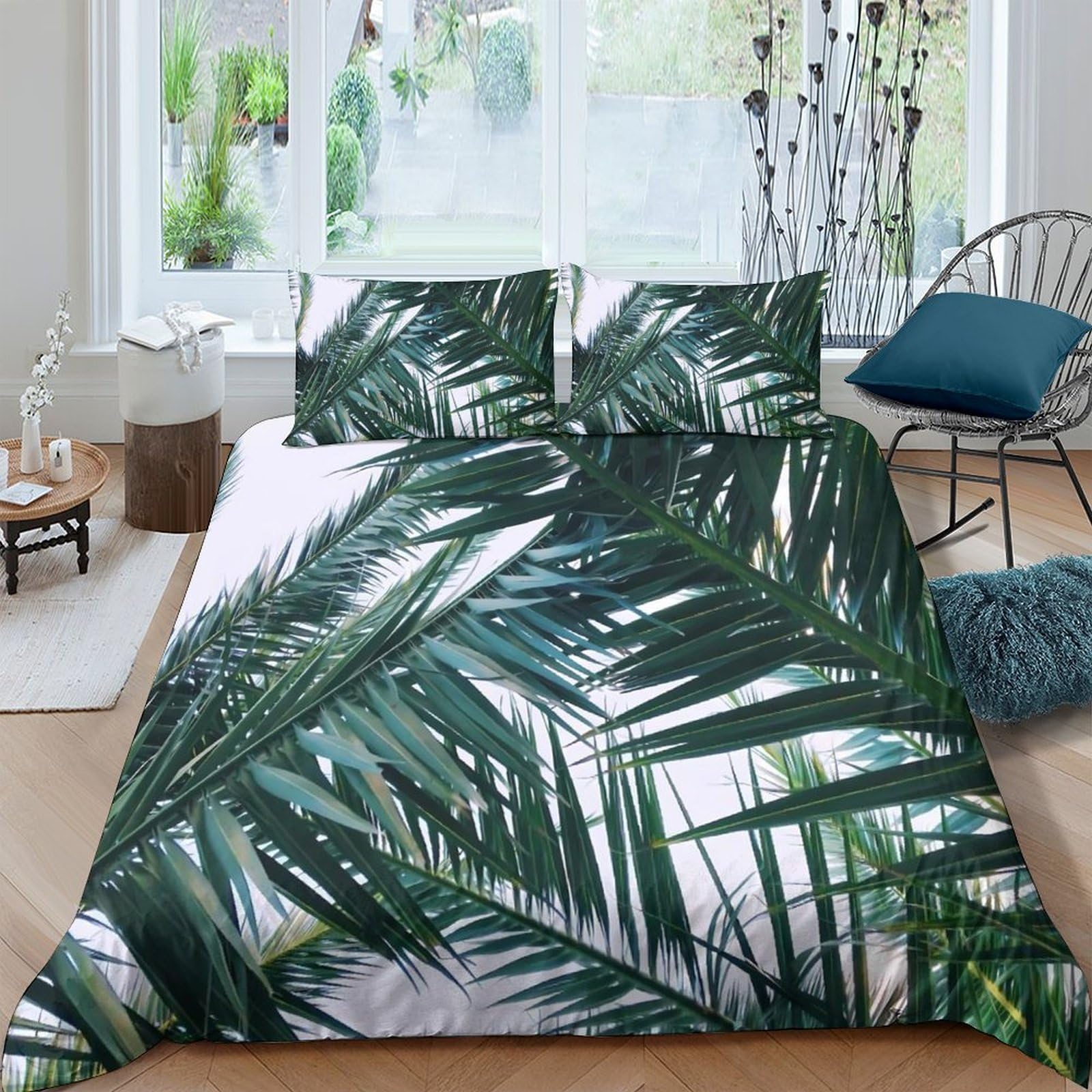 Ctjqhvkz Style-9 3D Printed Tropical Palm Leaf Fitted Sheet Microfiber Soft Green Jungle Forest Bed Cover For Bedroom Guest Room Décor Single（135X200cm）