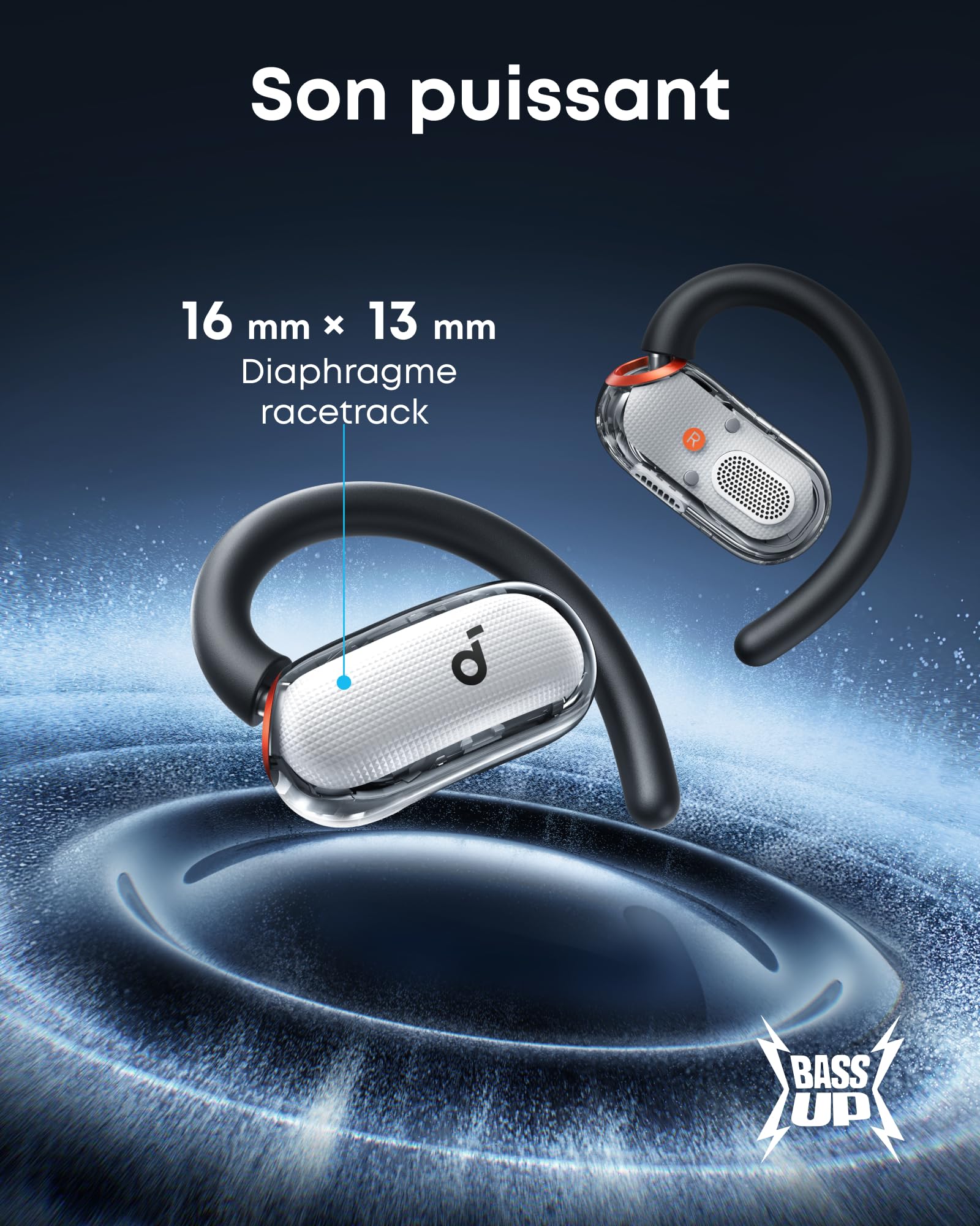 Soundcore V40i Écouteurs à Oreilles Libres by Anker, Son Cristallin, 4 Tailles Ajustables pour Toutes Les Tailles d'oreilles, Basse Profonde, IP55, Autonomie 21H, Netteté IA des Appels, Bluetooth 5.4