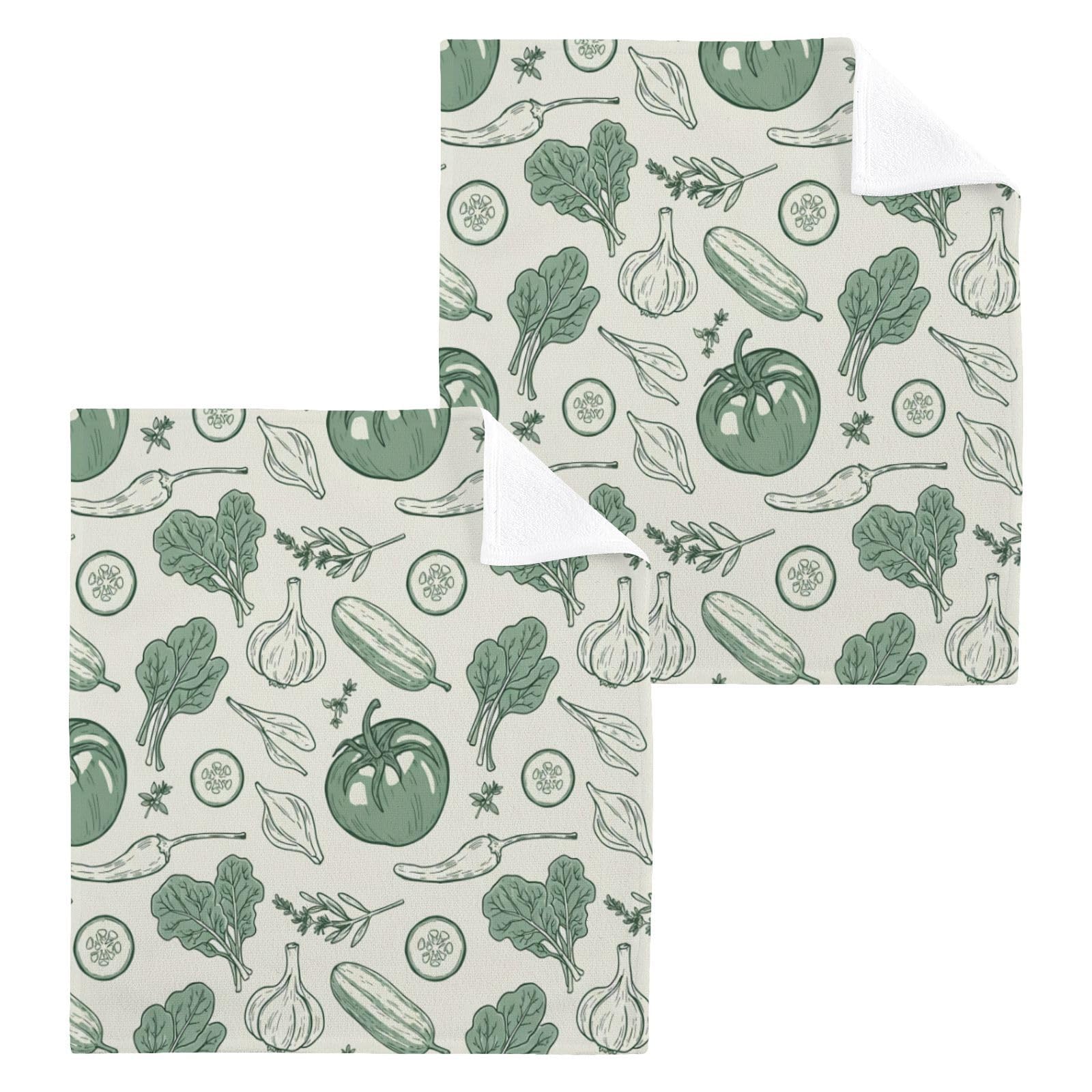 BOESI Veggie Sketch 12x12in Cotton Washcloth,Soft Absorbent Face Towel