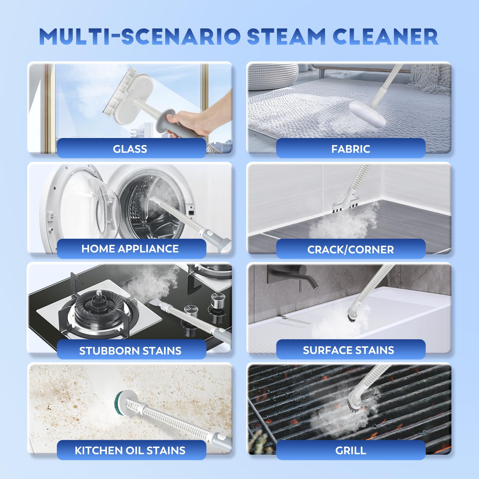 CGOLDENEWALL Mopa a Vapor Multifunción, Depósito de Agua de 360ml, con 12 Accesorios de Limpieza, Cable de 3m, 2 Ajustes de Vapor, para Suelos Laminados Duros, Cocinas, Ventanas