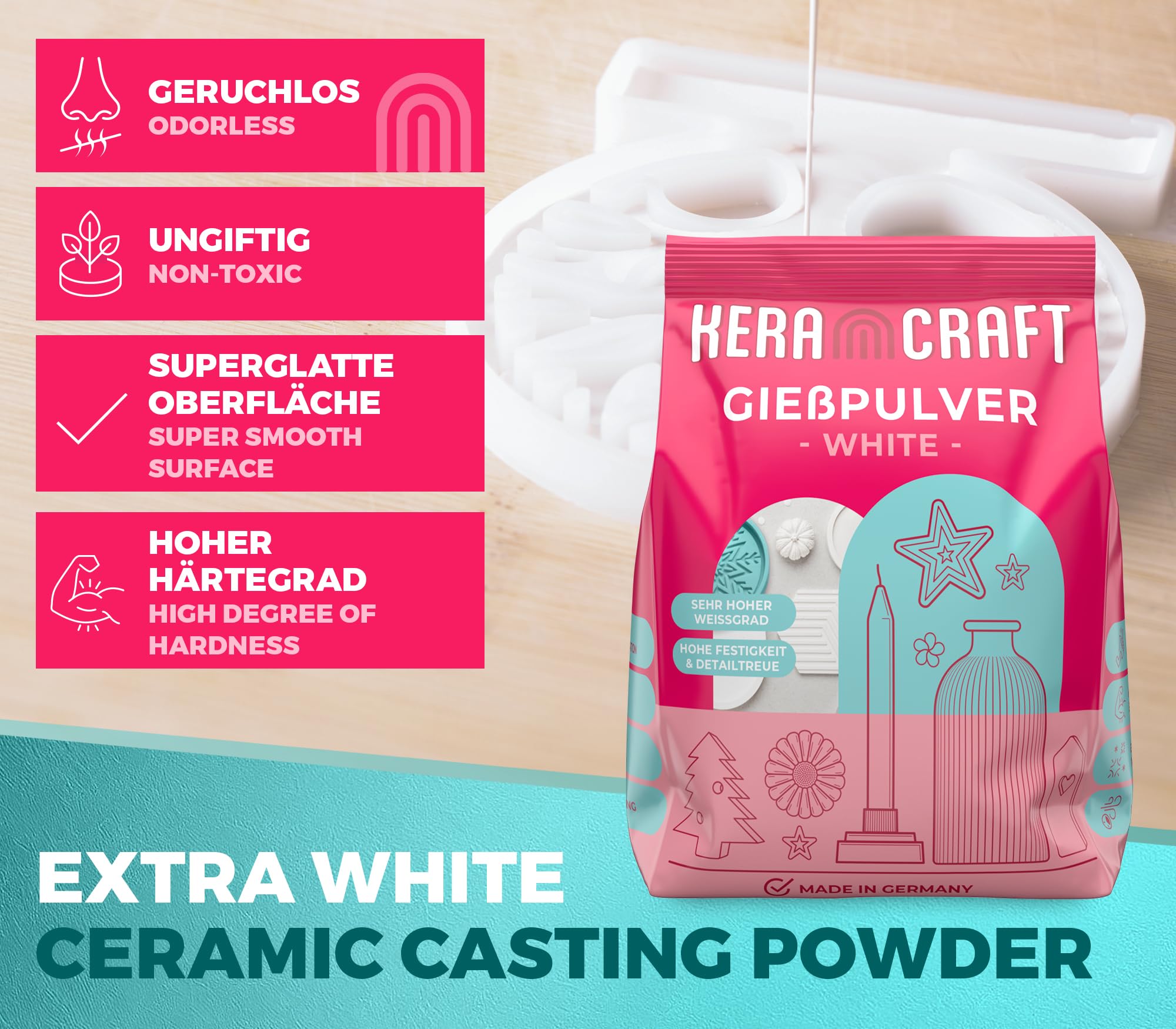 Keracraft Gießpulver weiß 2x4,5kg - Reliefgießpulver weiß für kreative Projekte