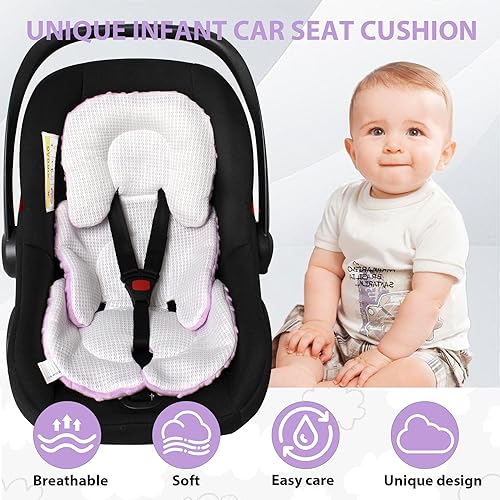 Miniatura 6 de Inserto para asiento de automóvil infantil, cojín reversible 2 en 1 para asiento de automóvil para recién nacido, soporte para la cabeza y el