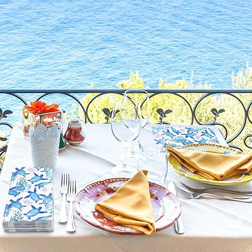 Miniatura 5 de AnyDesign - 100 servilletas de papel desechables con diseño de tortuga para invitados, diseño de animales marinos, servilletas de mano para el