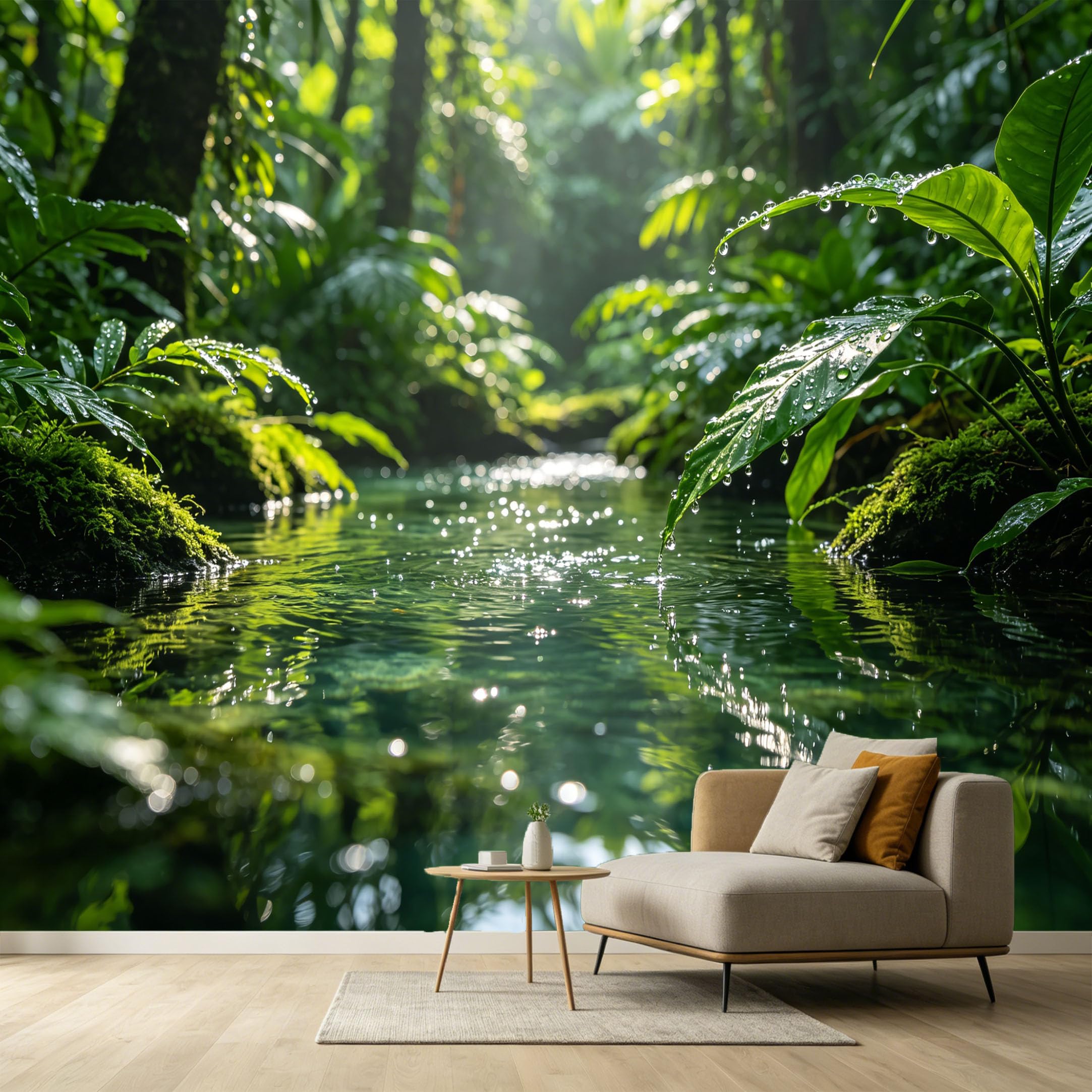 Custom Size Wall Murals Tropical Botanical Rainforest Stream Water Reflection SelfAdhesive Wall Fabric Removable Large Wallpaper for Photo Living Room Interior Decor