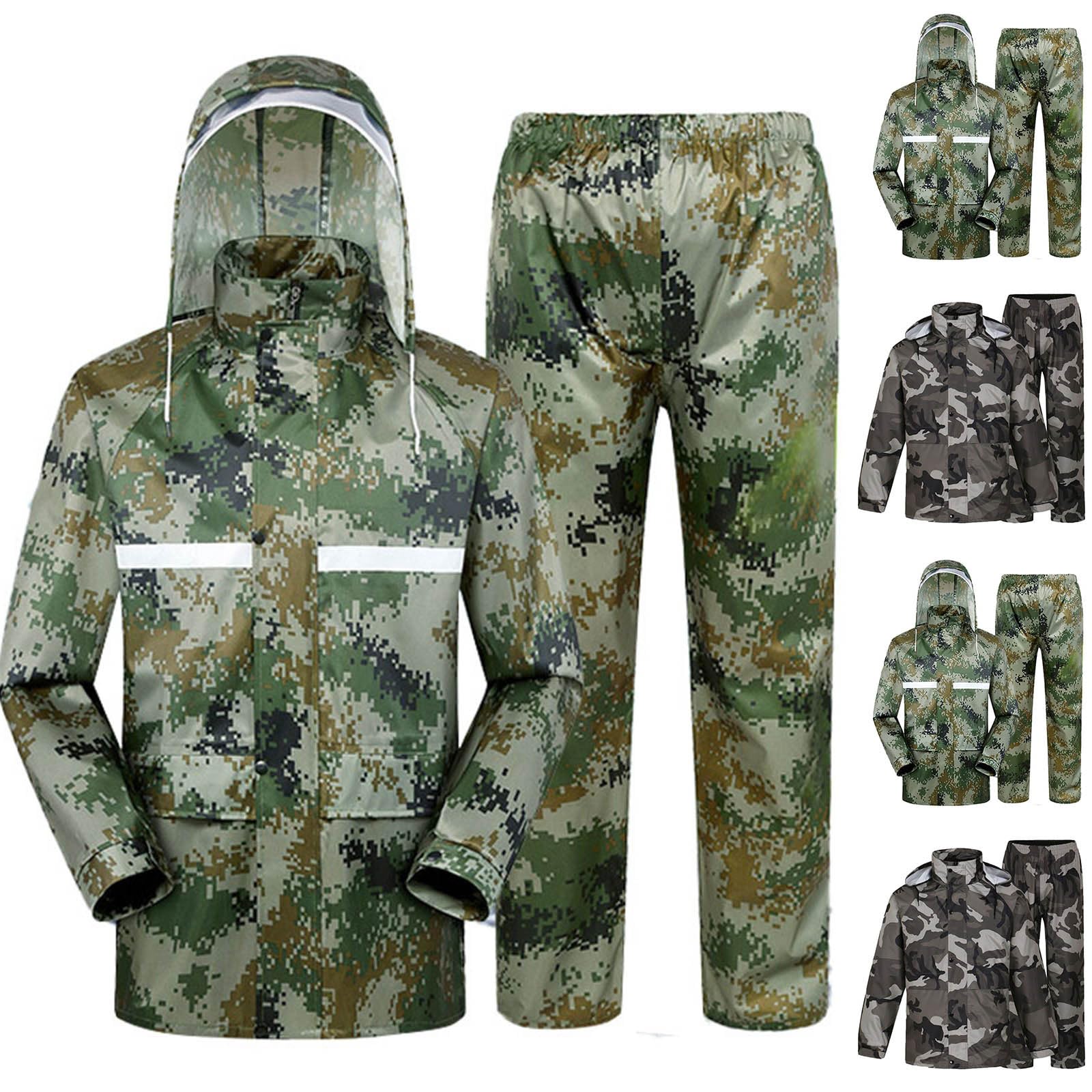 Traje de lluvia para bicicleta para hombre y mujer, resistente al agua, chubasquero y pantalones de lluvia, juego de dos piezas, traje de pesca de camuflaje, a prueba de viento, traje de