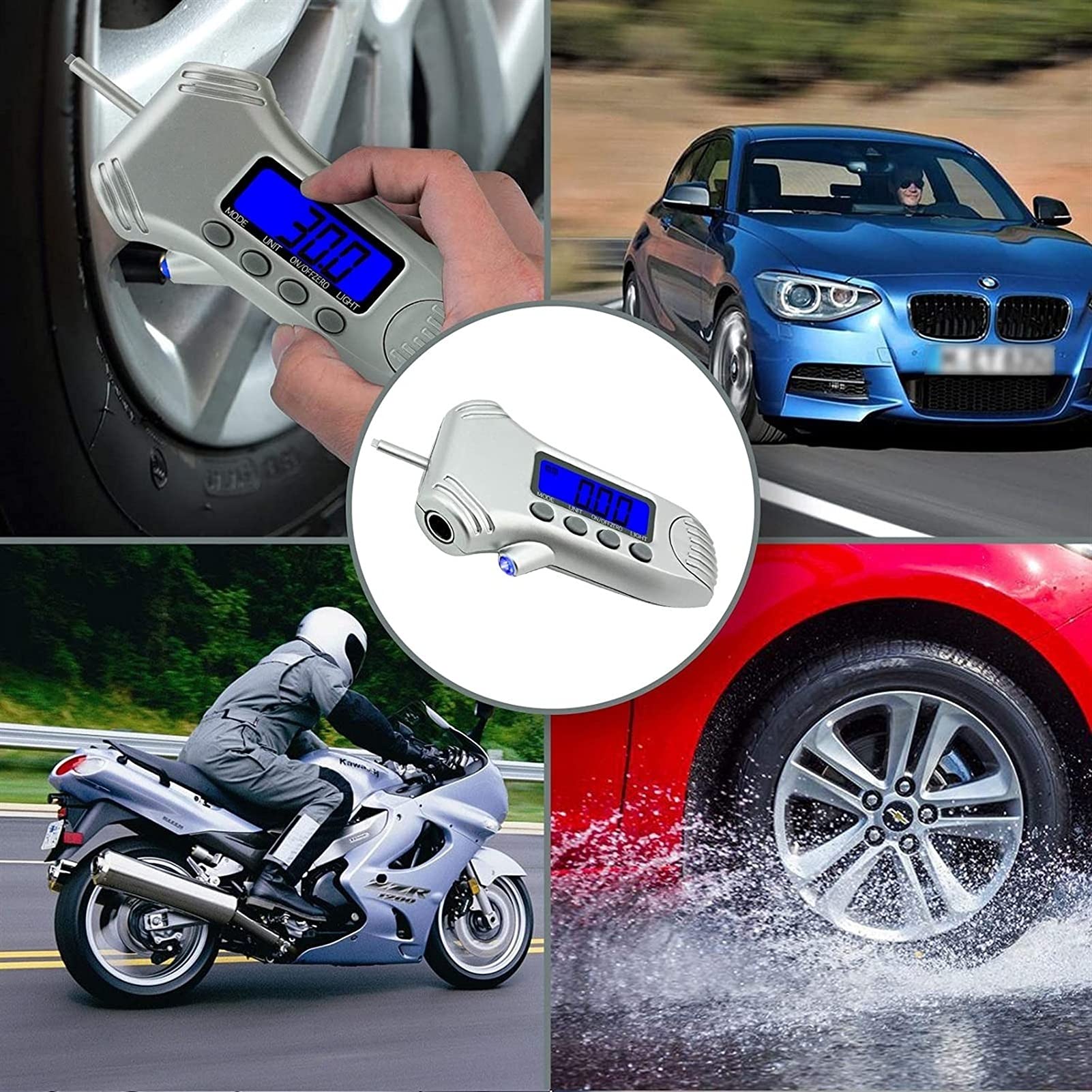 XMING 3 sur 1 manomètre de Pression du Pneu numérique LCD Écran 0-100 Psi. 0-20 mm / 0,8 Pouce for Les vélos de camions de Voitures