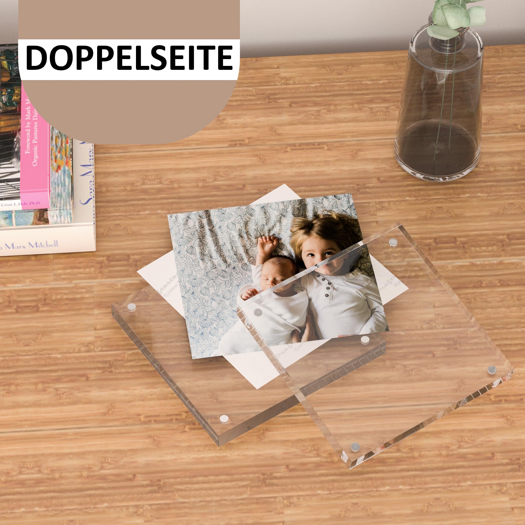 Cornice quadrata in acrilico, 7,5 x 7,5 cm, 4 pezzi, cornice per 7,5 x 7,5 o 5 x 5, cornice spessa su entrambi i lati, per immagini da desktop, supporto per piccole punte, autoportante