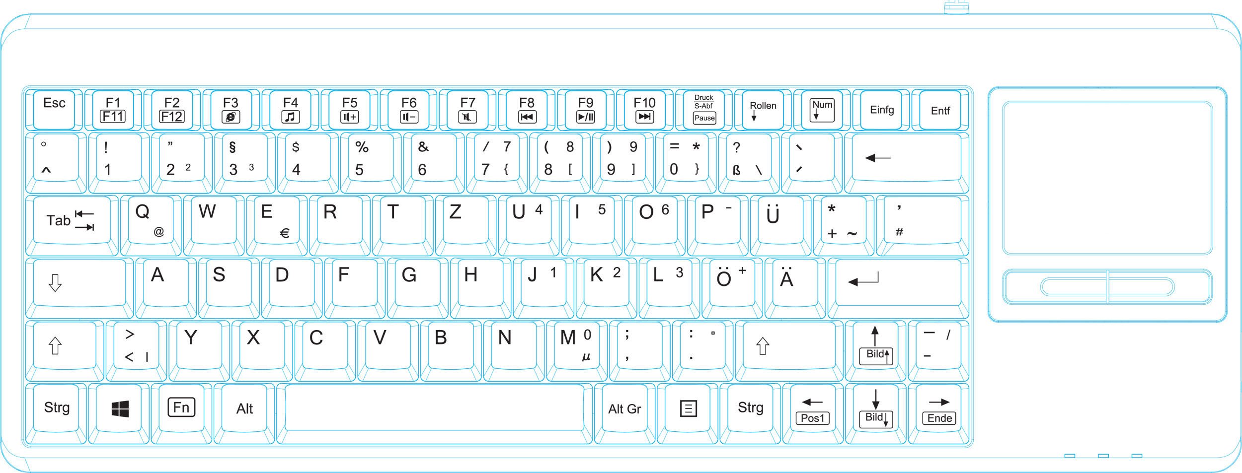 Perixx PERIBOARD-515 H Plus Tastiera con Touchpad - USB - con Filo - con 2 Porte USB Hub - US English Layout