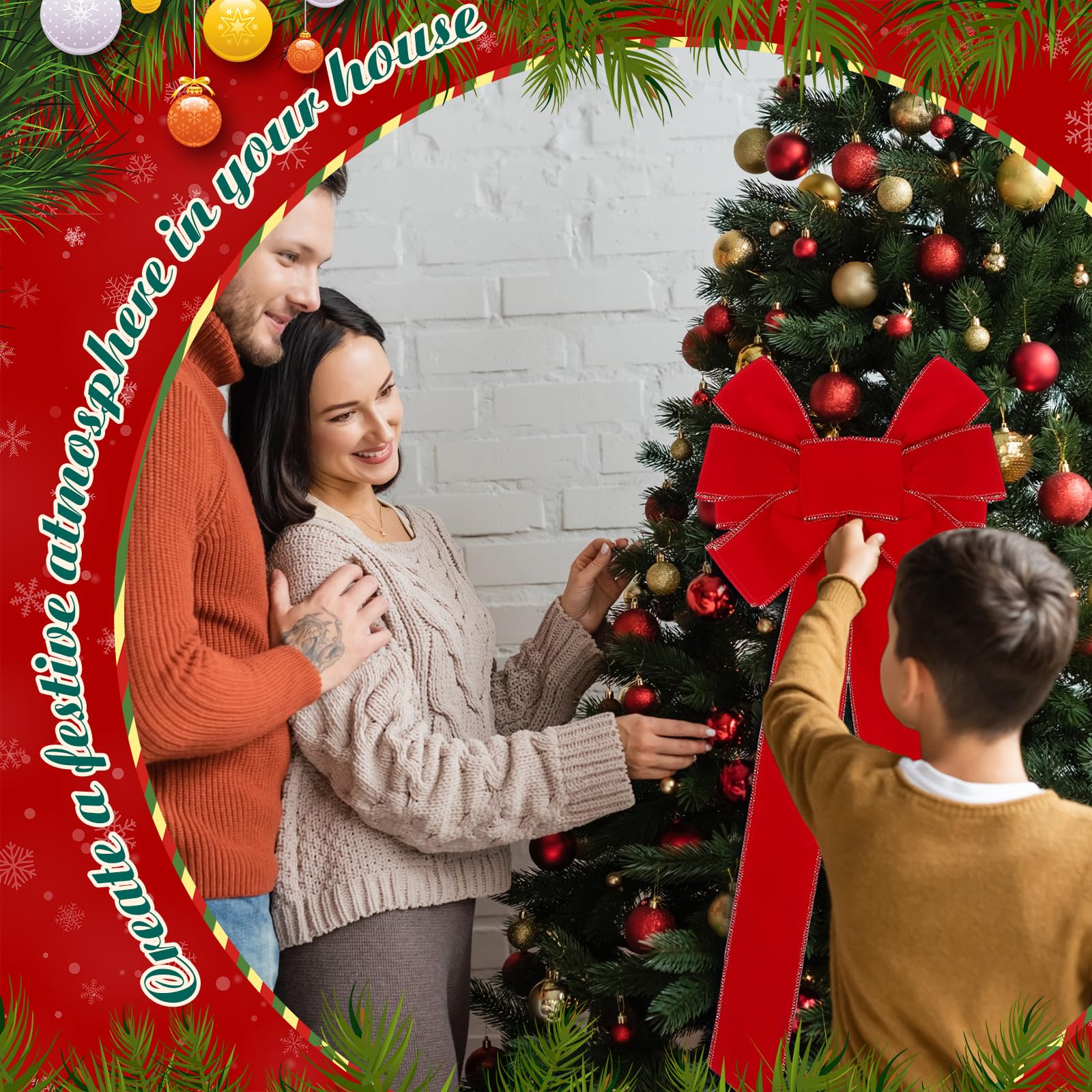 Nœud De Sapin De Noël Géant En Velours Rouge - 24 X 102 Pouces, Pour Couronne, Mur, Décoration Fête