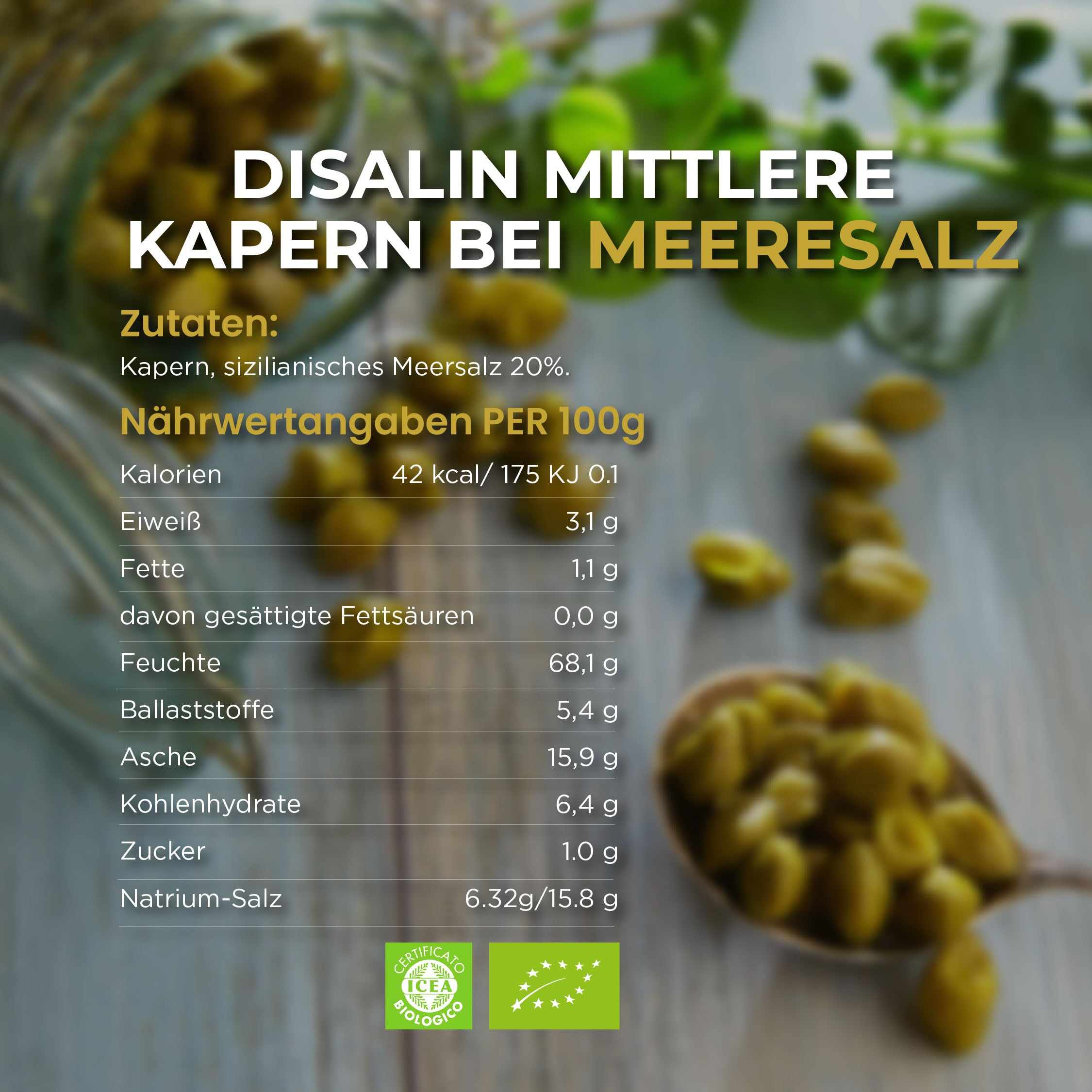Kapern aus Salina in Salz - Slow Food Presidium, Glutenfrei - 250gr (2 Stück = 500 Gr)