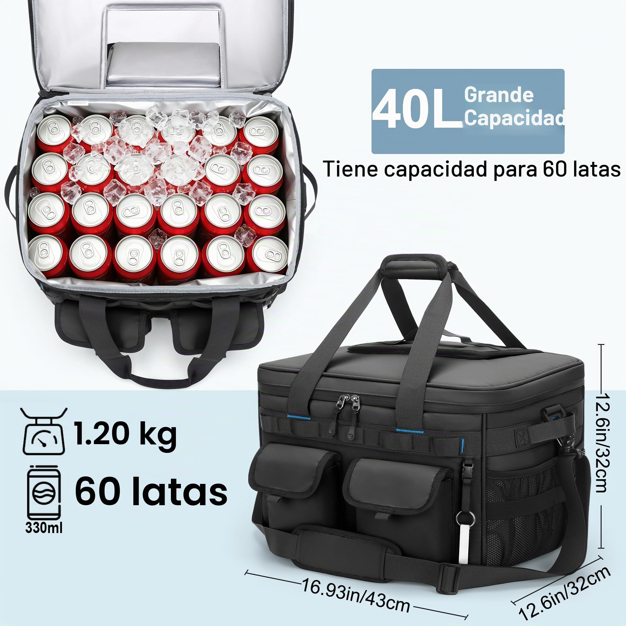 Nevera Portatil, 40L Grande Nevera Playa Plegable, Bolsa Térmica Portátil Impermeables Bolso Isotermica A Prueba de Fugas