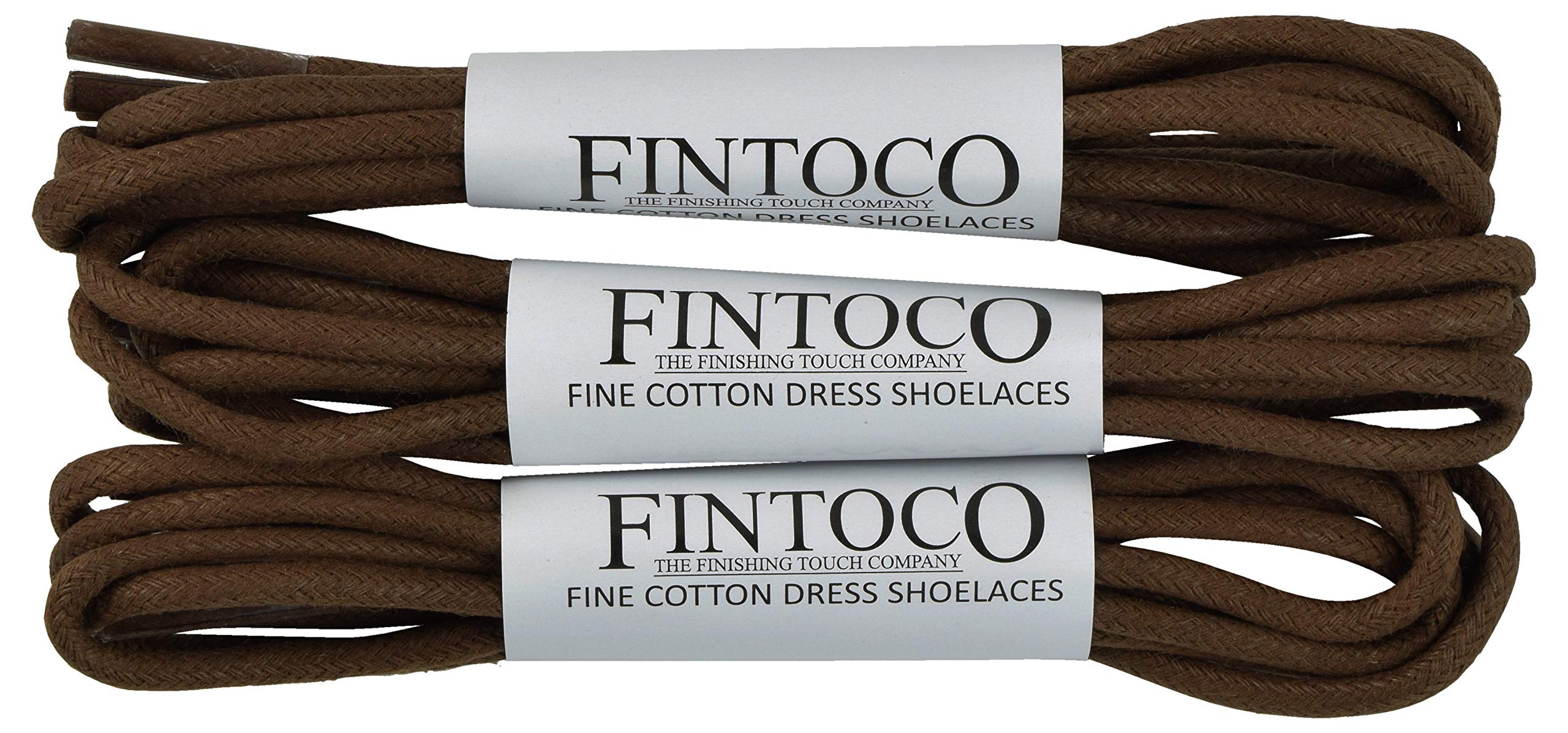 Fintoco Round Waxed Designer Dress Shoelaces, Extra Thin, 3 Pair Pack