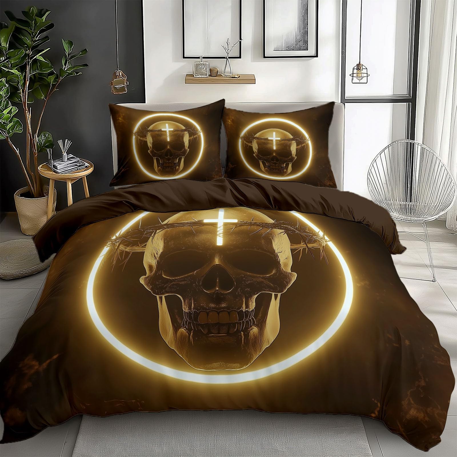 Housse de couette 220x240 cm crâne noir gothique résout le problème des draps rêches et ternes