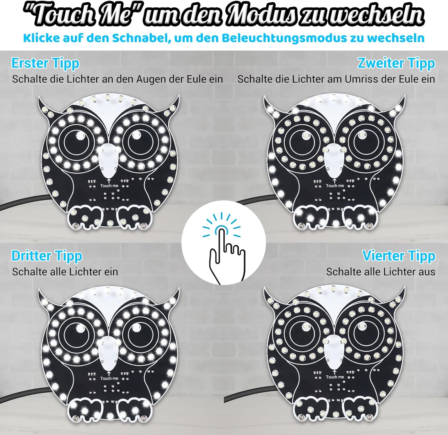 Three distinct lighting modes of the owl LED light