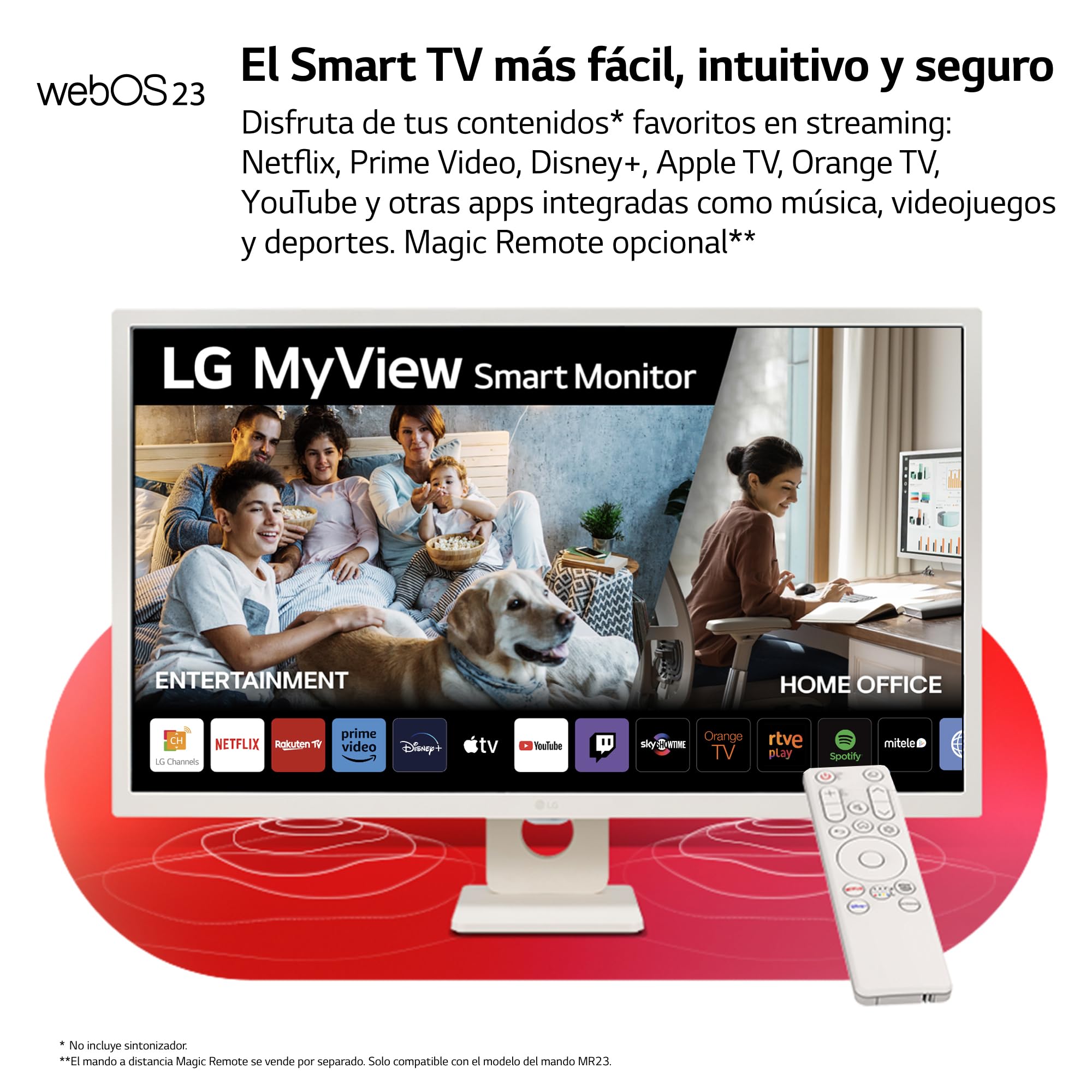 LG 32SR50F-W - Smart Monitor, 32", Pantalla IPS, 1920x1080, IPS, (16:9), webOS23, 250 nits, con Mando, Sin Cámara, Inclinación Ajustable, Blanco