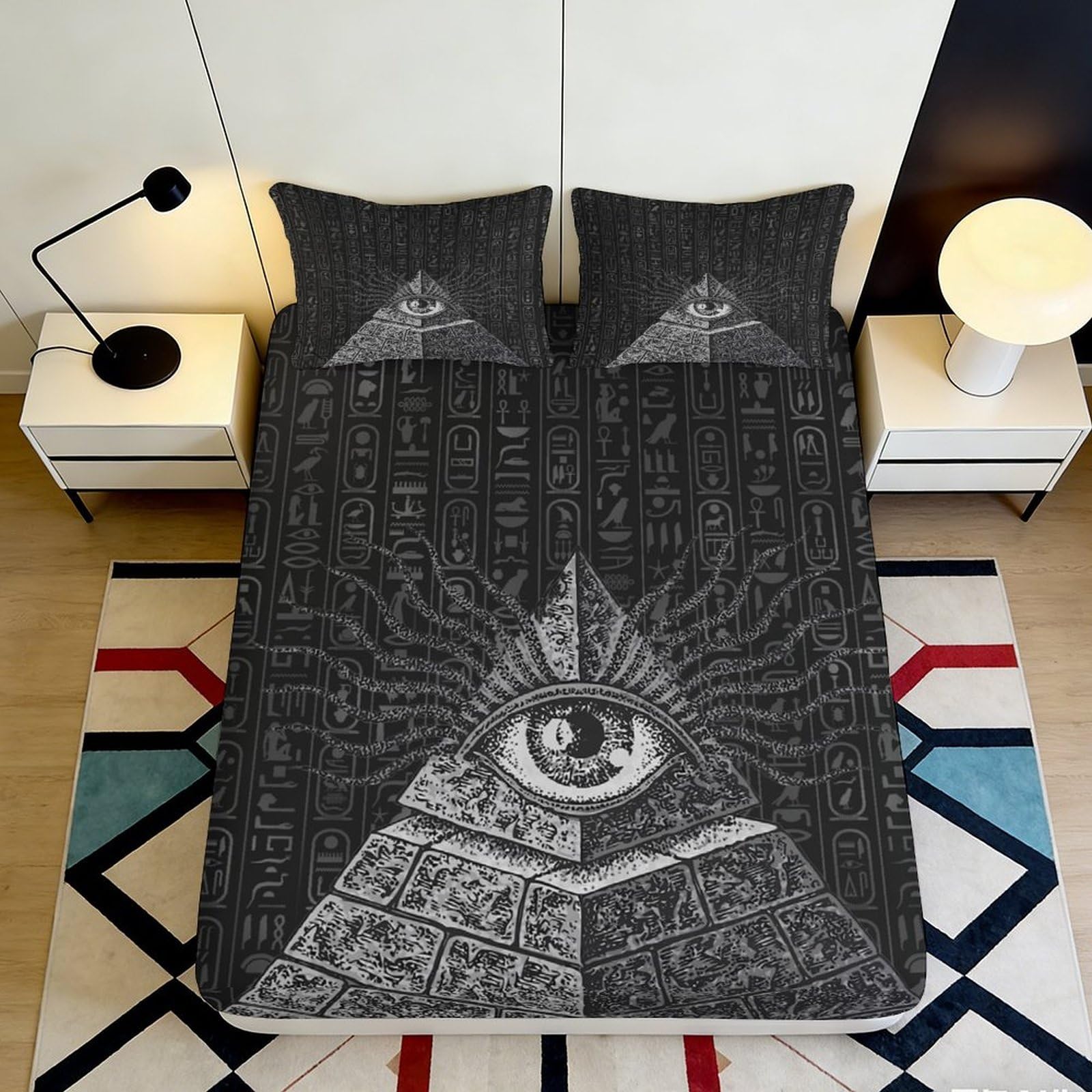 3D Printed Mystic Symbol Fitted Sheet Microfiber Deep Pocket Non-Slip Mystic Symbol Mattress Fitted Cover Bedding 180x200x25cm