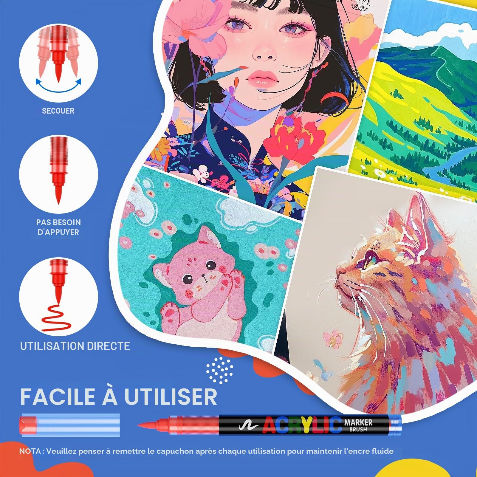 TrendGate 240 Couleurs Feutre Acrylique, Utilisation Multi-surface | Séchage Rapide, Marqueur Peinture Acrylique Pinceau Pour Papier, Verre, Galet, Métal, Plastique, Bois, Céramique, Textile