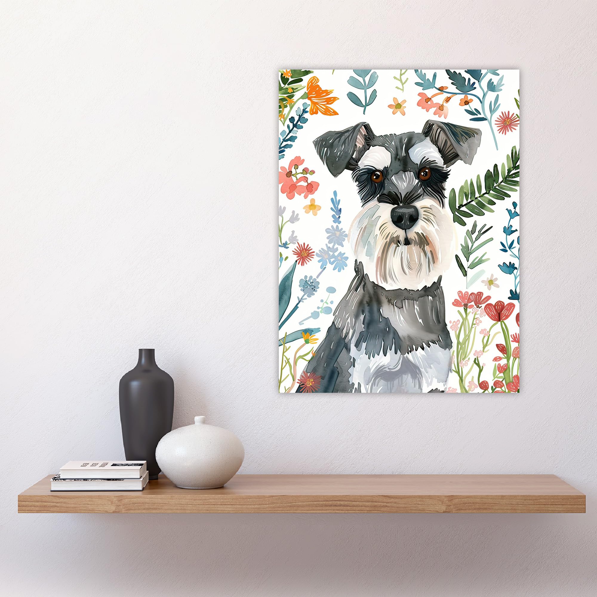 Artery8 Dog Lover Miniature Schnauzer Floral Portrait Living Room Large Wall Art Poster Print Thick Paper 18X24 Inch - Image 4