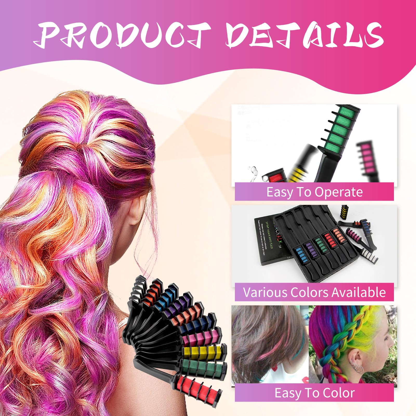 10 Color Hair Chalk For Girls Kids, Temporary Bright Hair Color Chalk Comb Set | Australia