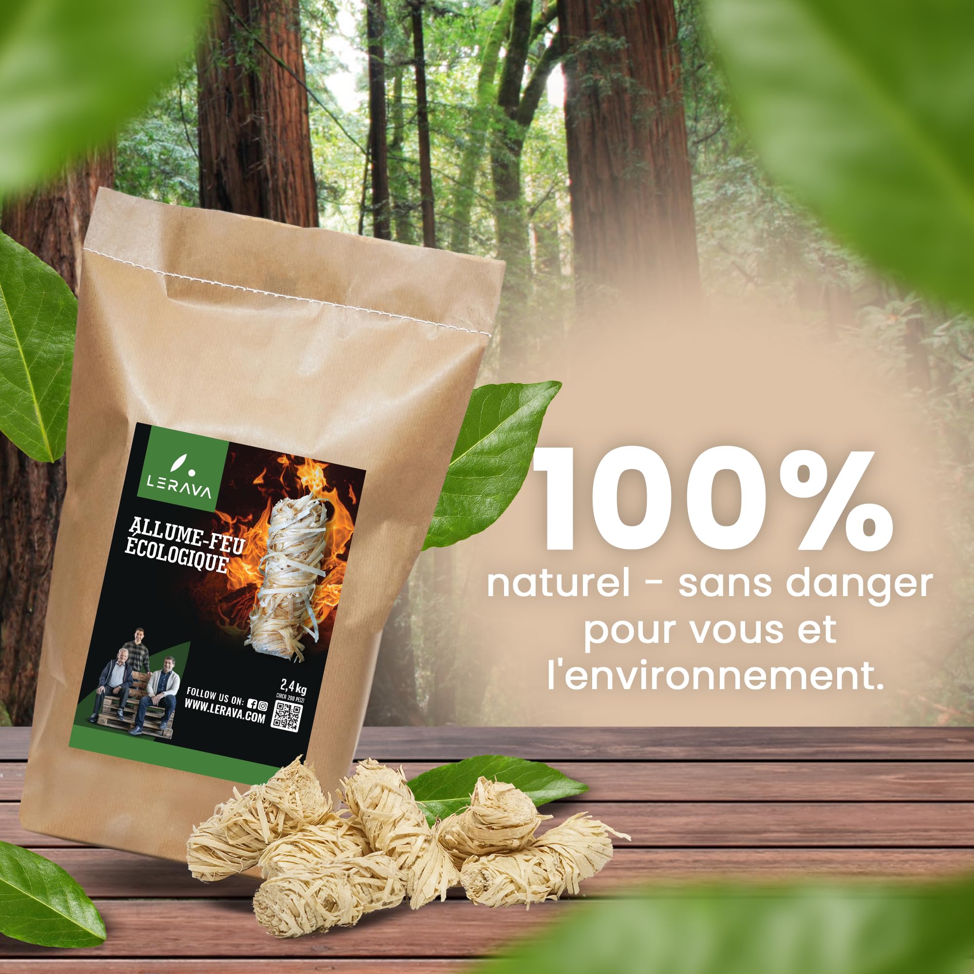 Allume-feu Naturel LERAVA En Laine De Bois - Écologique Pour Cheminée, Barbecue & Poêle