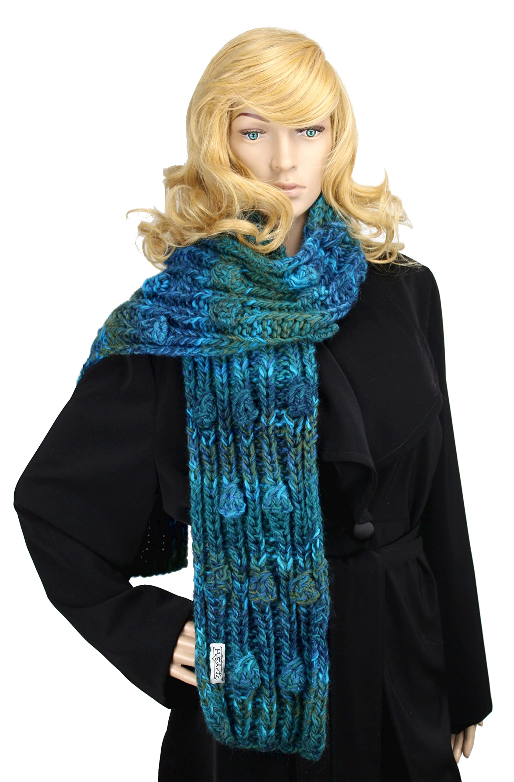 H.E.Arts Strickschal petrol meliert Damen Schal XXL handgestrickt Wollschal