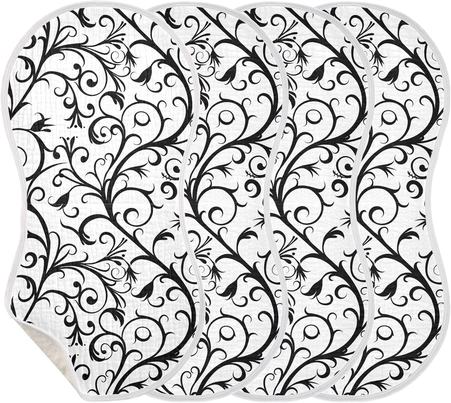 Black Mandala Muslin Baby Burp Cloths Feeding Cloths Face Towel Soft and Absorbent Bibs for Newborn Boys Girl- 4 Pack