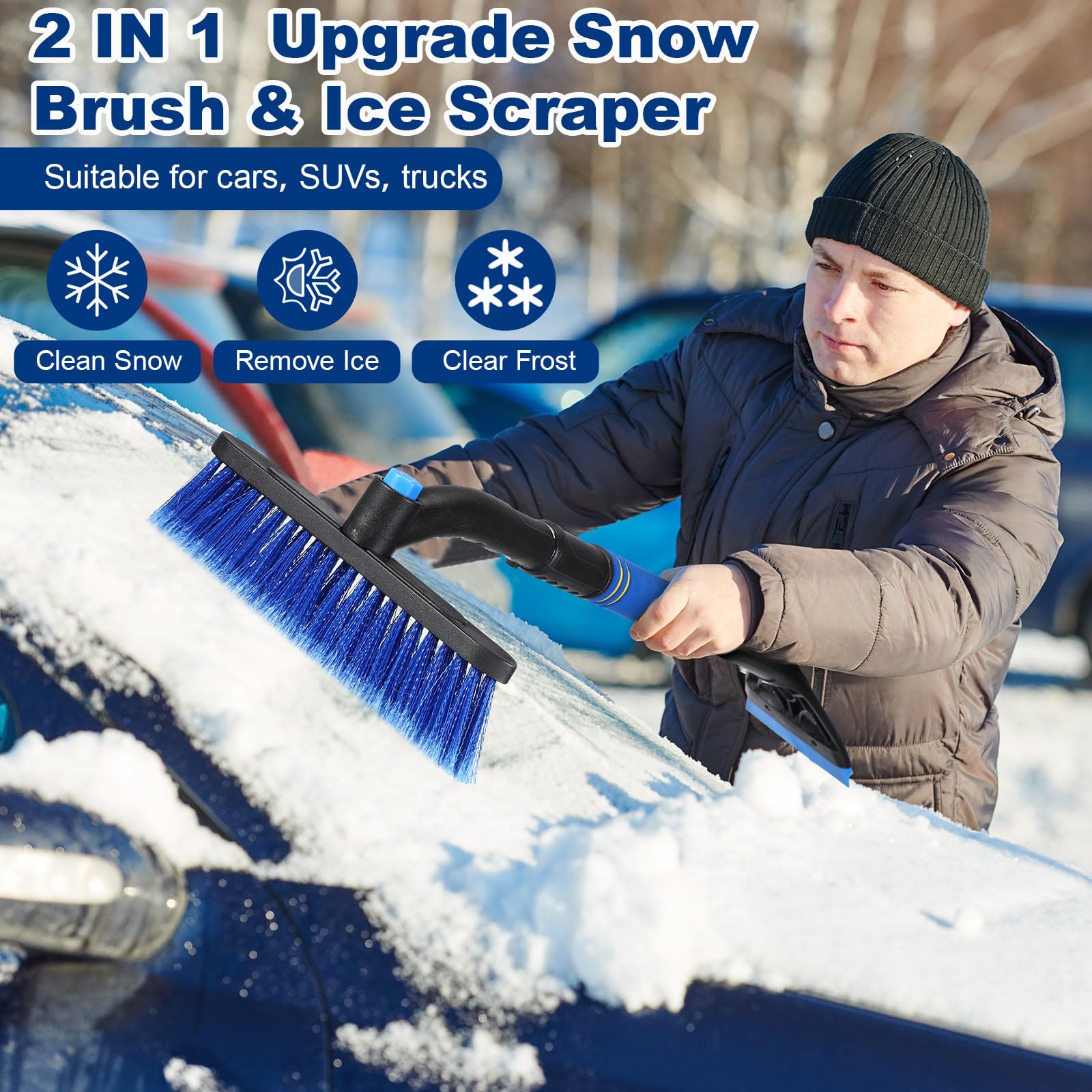 Suttmin 4 Pcs 30.7Inch Extendable Ice Scrapers for Car Windshield Car Snow Scraper and Brush with Foam Grip 2 in 1 Ice Scraper with 360 Degrees Pivoting Brush Head for Car SUV Truck Windows