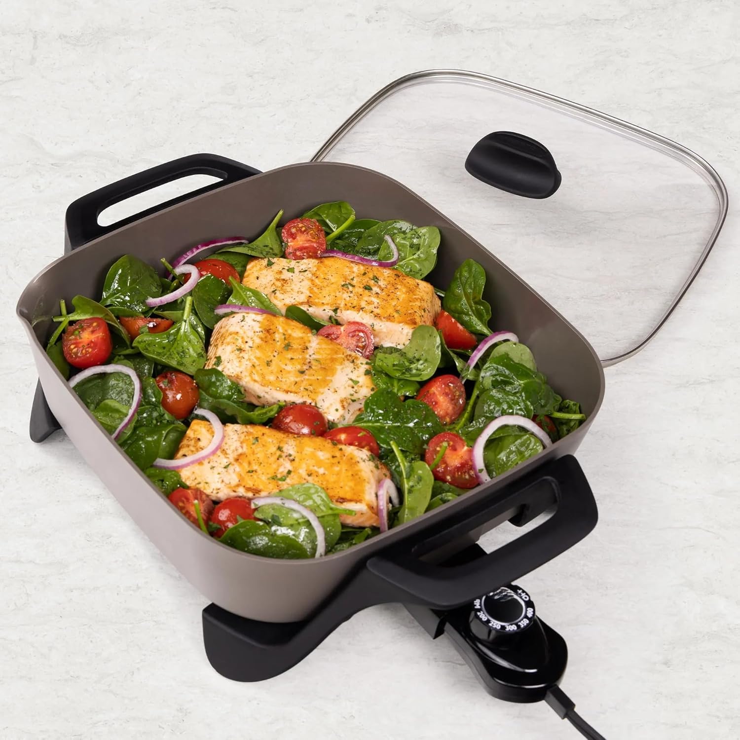 12-Inch Ceramic Electric Skillet with Glass Lid – Nonstick Electric Frying Pan, Adjustable Temperature Control, Even Heating, Easy-Clean Surface for Cooking, Frying & Sautéing