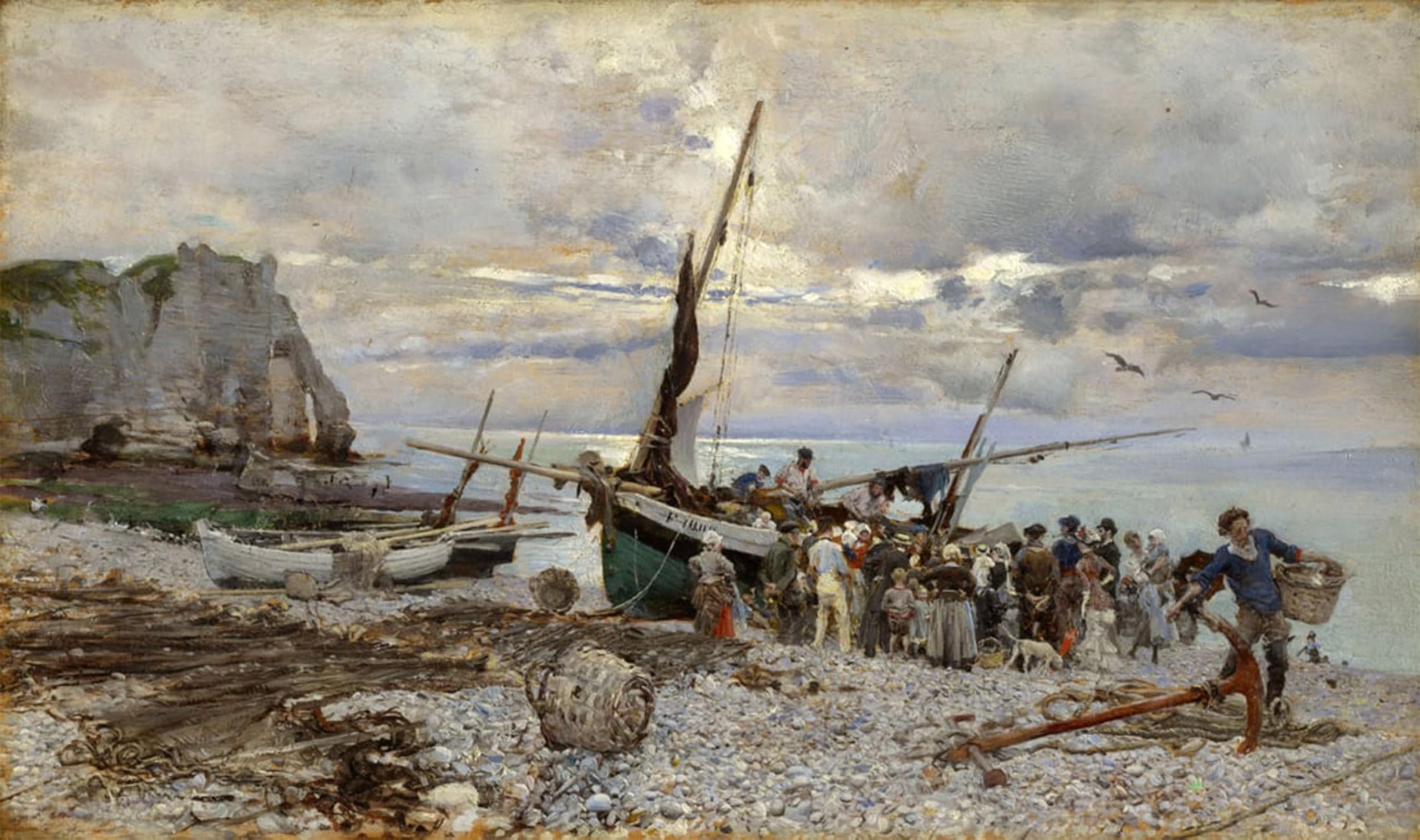 SERENDIPITP Vintage Wall Art Canvas Nordic Poster Canvas Print Picture the Return of the Fishing Boats Etretat by Giovann Wall Art Poster for Home Decor 60x90cm