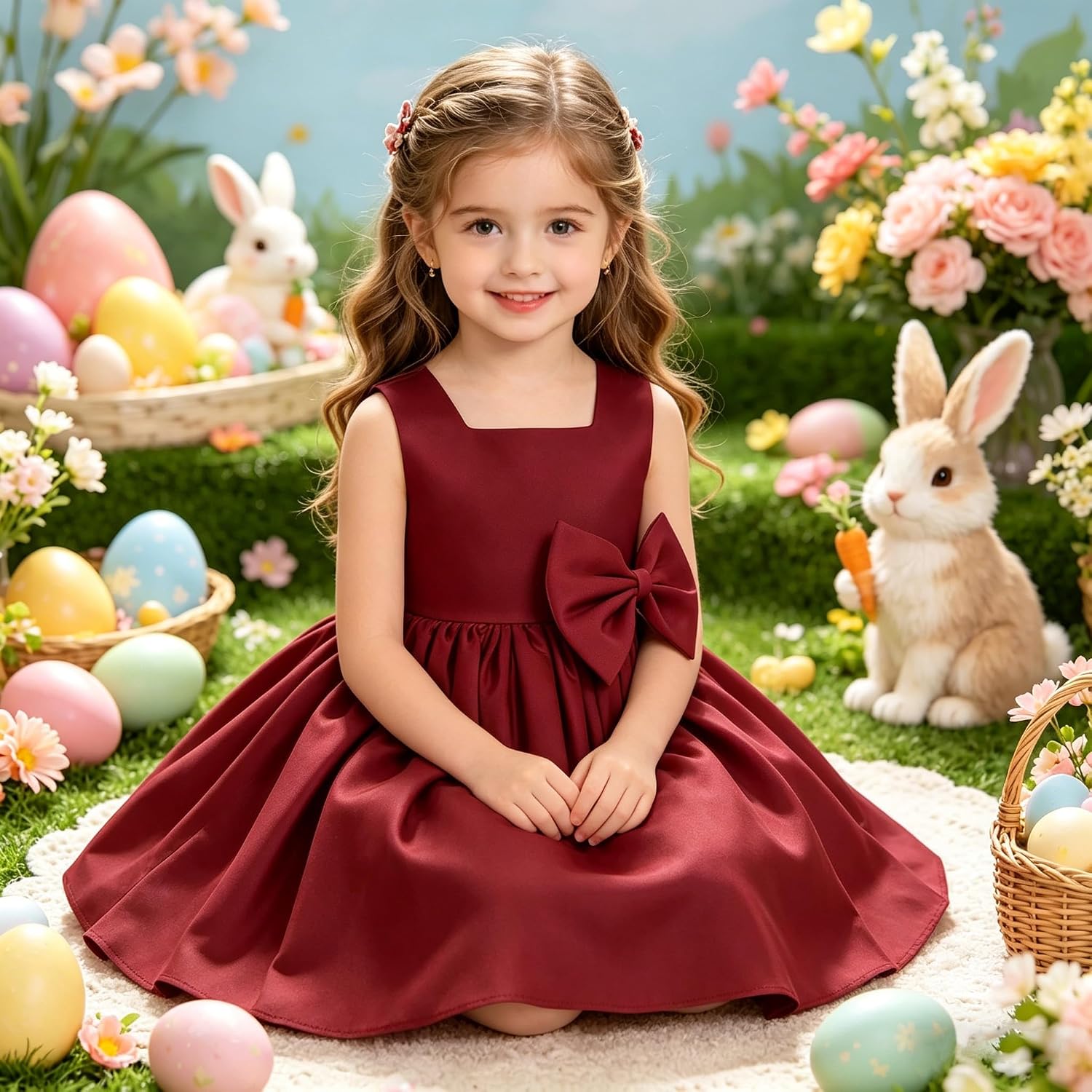 6M-8T Baby Girl Big Bowknot Birthday Pageant Dress Toddler Party Tutu Gown Baptism Dresses