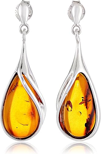 Aretes clásicos con ganchos de plata fina en forma de gota miel