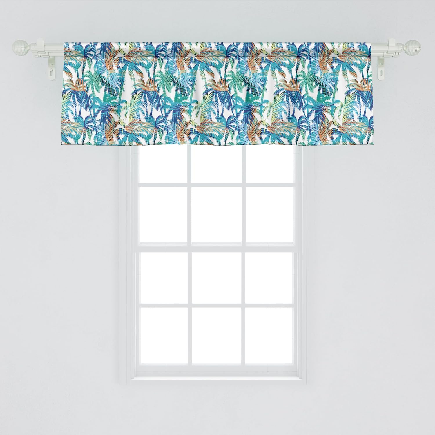 Ambesonne Palm Leaf Window Valance Pack of 2, Tropical Summer Print with Palm Abstract Nature Pattern Fantasy Dream, Rod Pocket Curtain Valances for Kitchen Bedroom, 54" X 18", Blue Mint Green Orange