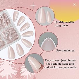 LoveOurHome 240pc Almond Press on Nails Medium Colored Fake Nail Tips Full Cover Artificial Fingernail French Stiletto Manicure with Adhesive Tabs for Women Girls Kids