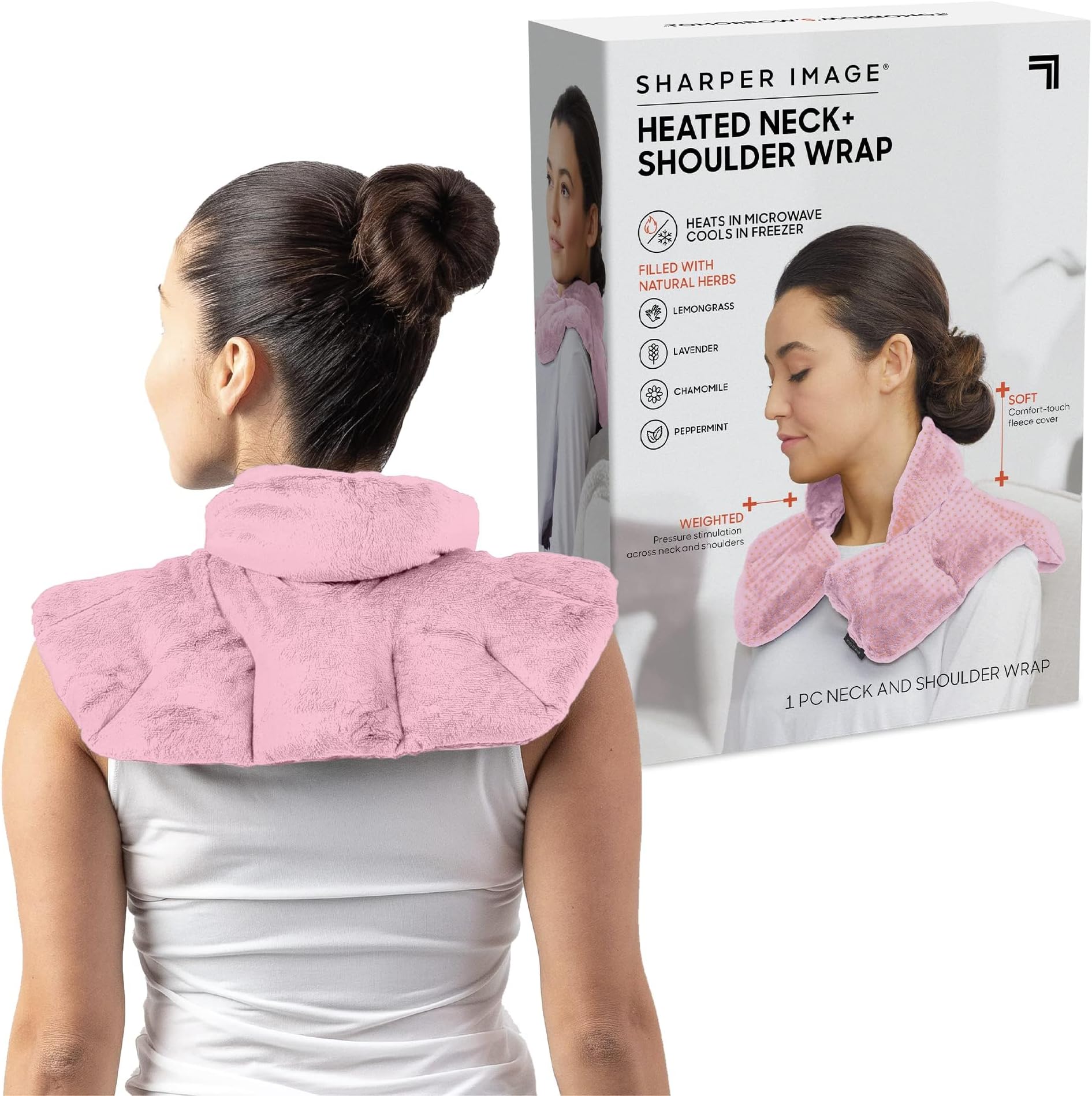 Heated Neck & Shoulder Wrap - Microwavable Warm & Cooling Plush Pad, Scented Aromatherapy (100% Natural Lavender & Herb Spa Blend), Pain Tension Headache Relief Therapy, Gift for Women